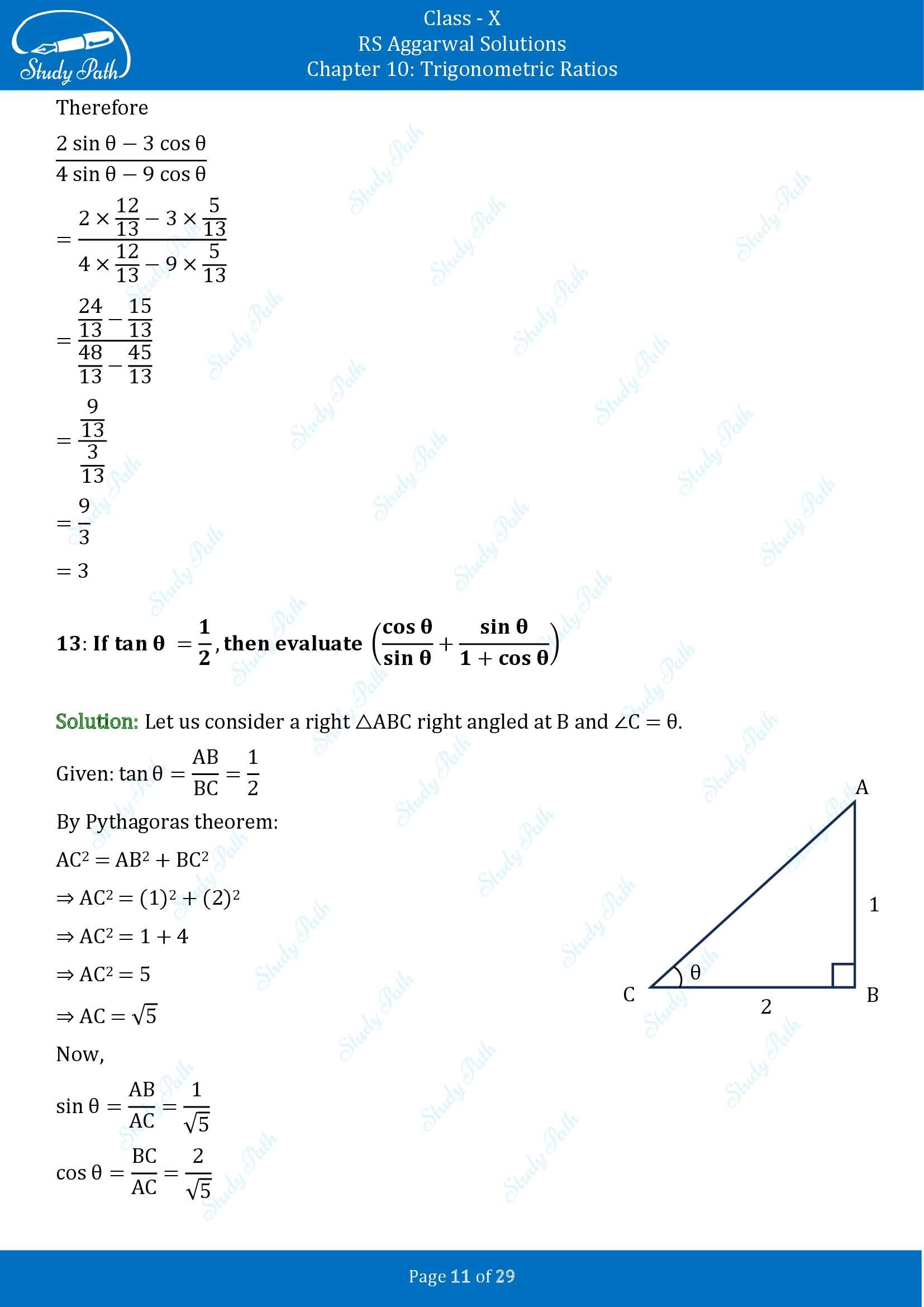 RS Aggarwal Solutions for Class 10 Chapter 10 Trigonometric Ratios Exercise 10 00011
