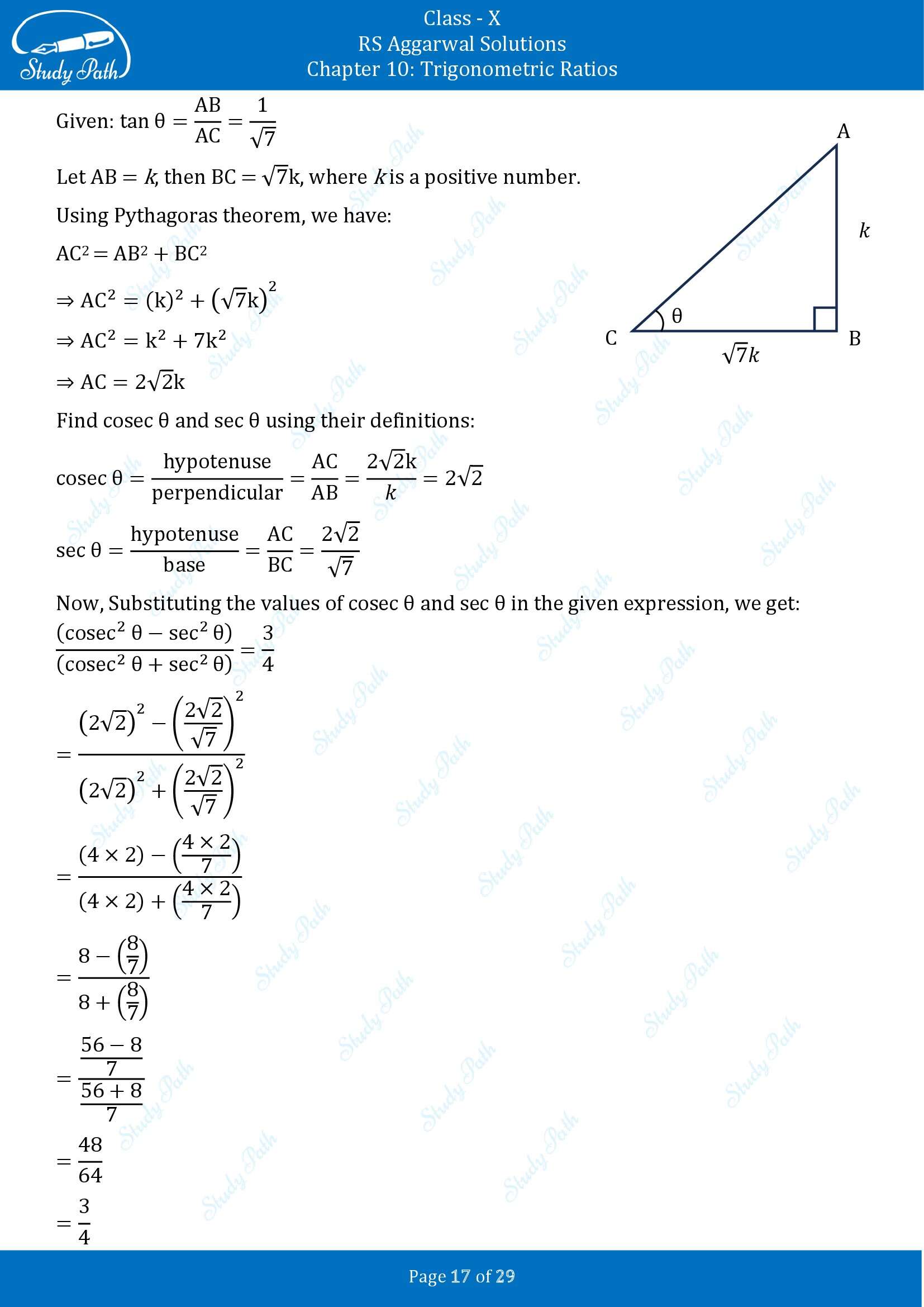 RS Aggarwal Solutions for Class 10 Chapter 10 Trigonometric Ratios Exercise 10 00017