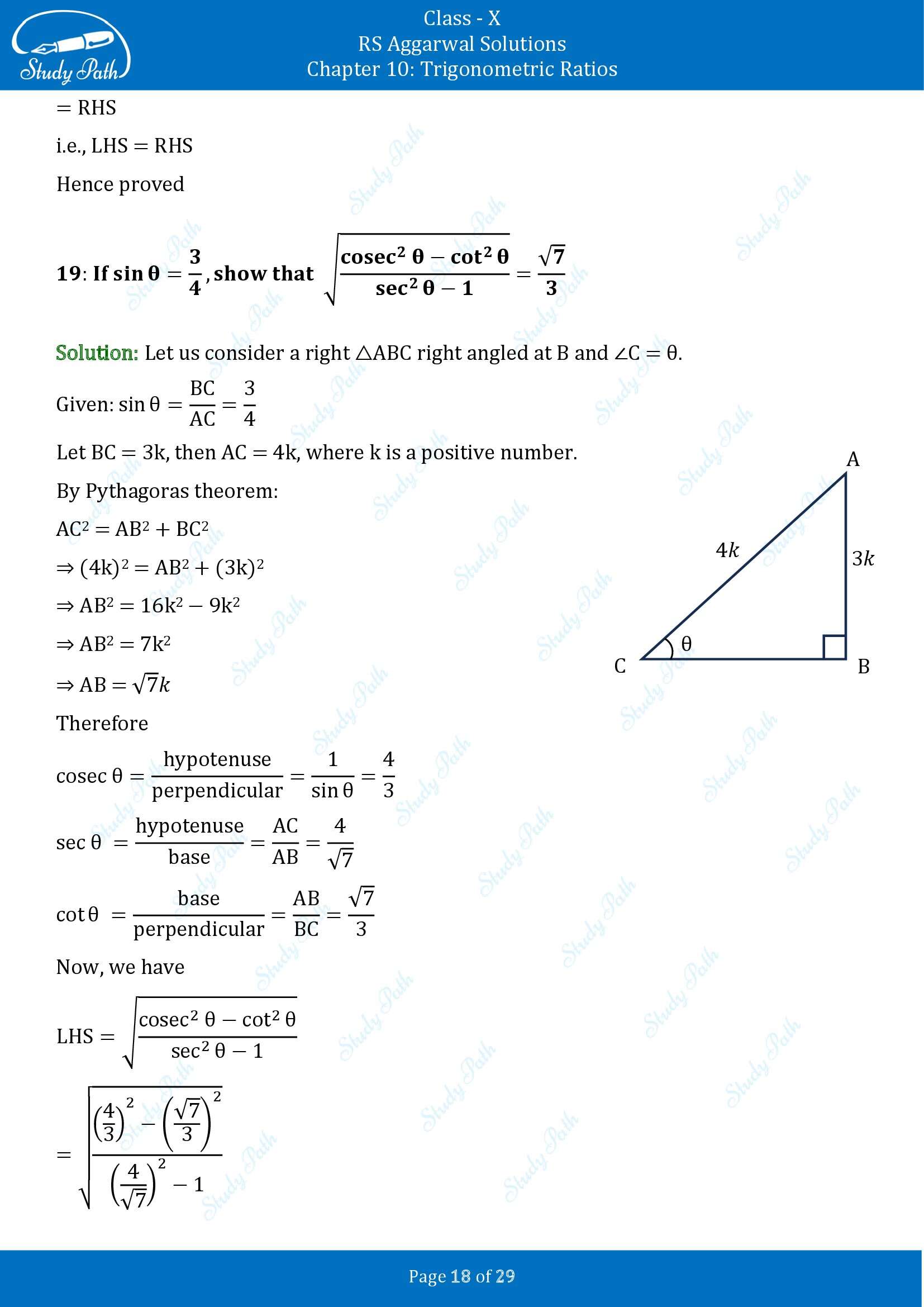 RS Aggarwal Solutions for Class 10 Chapter 10 Trigonometric Ratios Exercise 10 00018