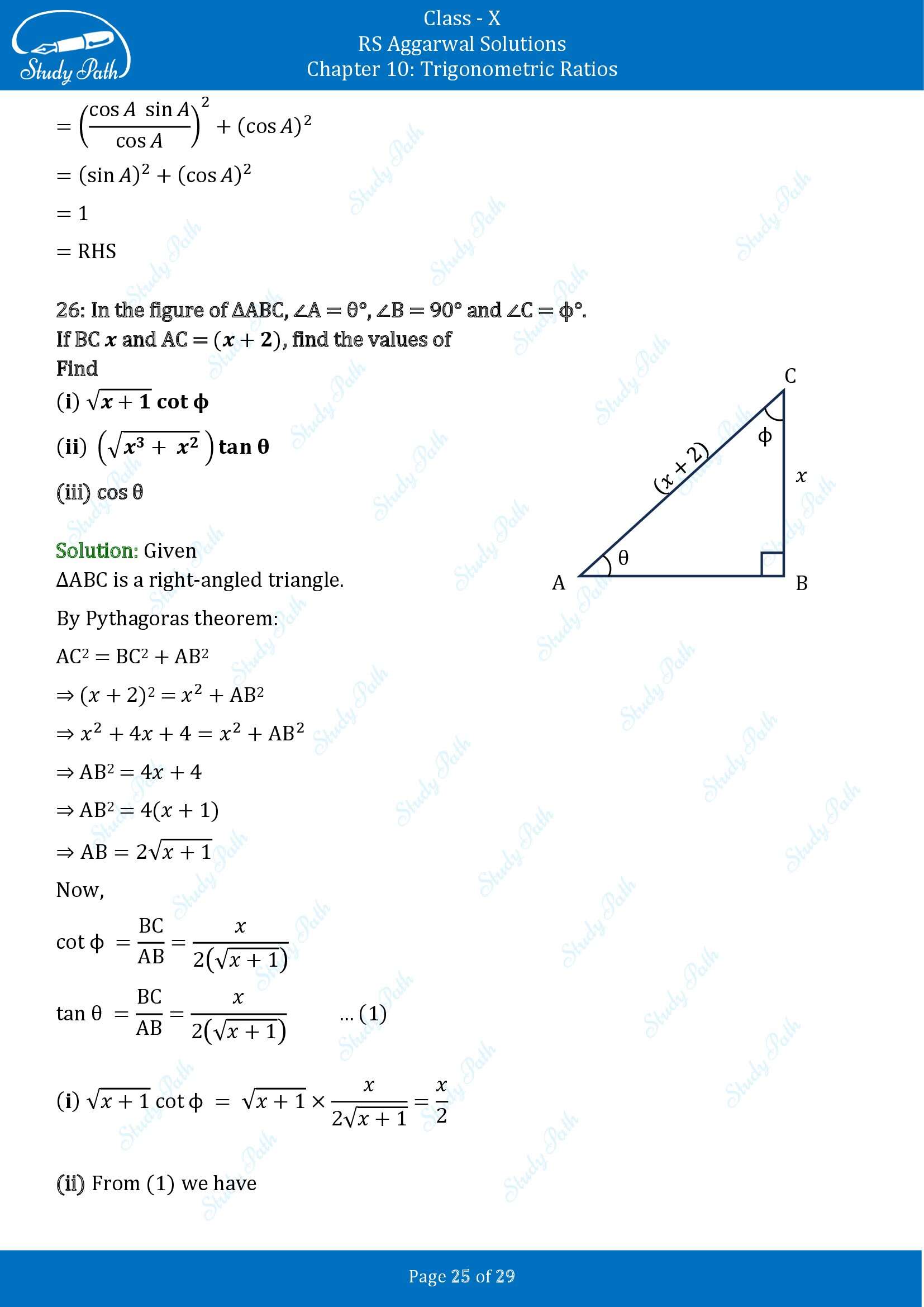 RS Aggarwal Solutions for Class 10 Chapter 10 Trigonometric Ratios Exercise 10 00025
