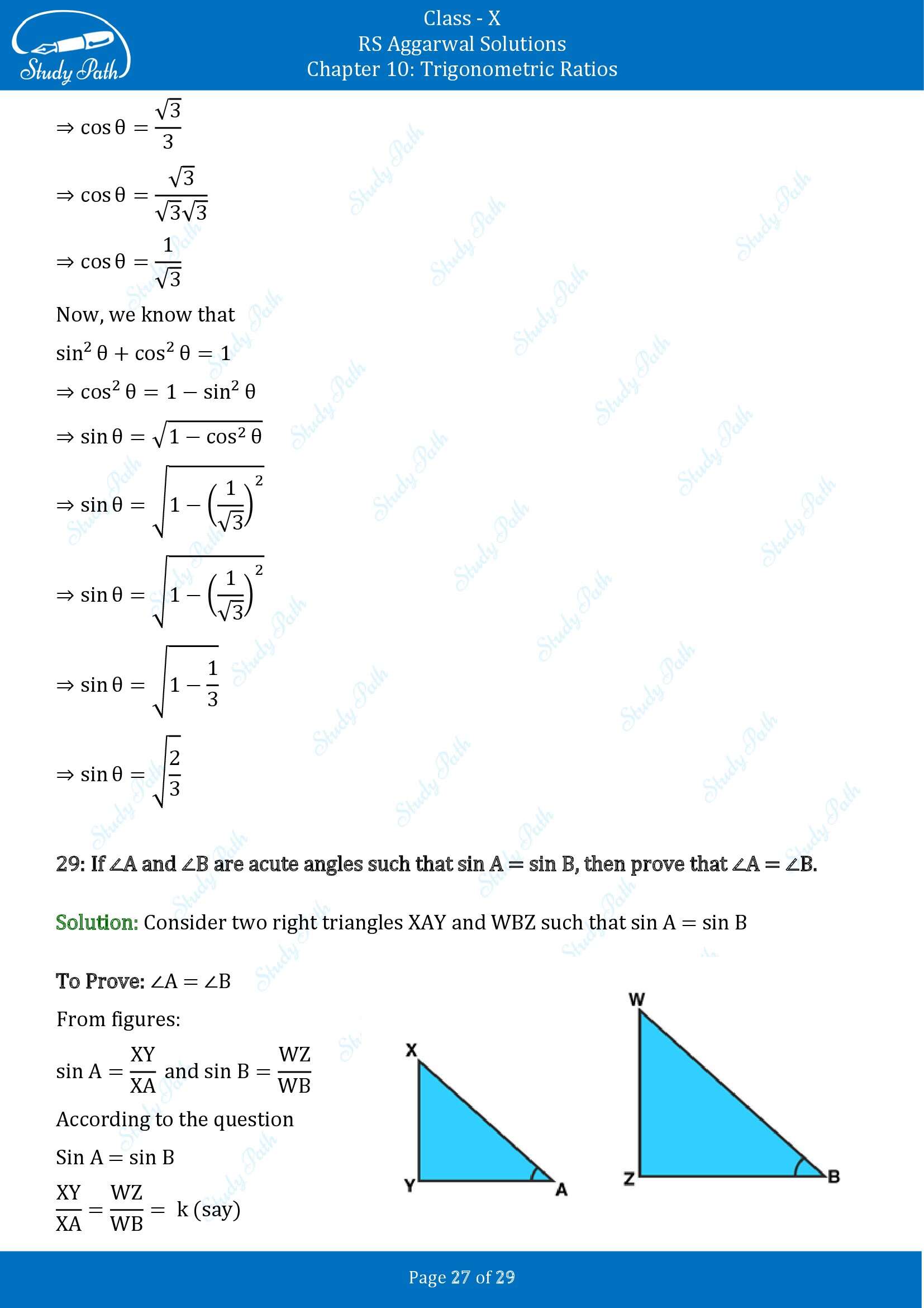 RS Aggarwal Solutions for Class 10 Chapter 10 Trigonometric Ratios Exercise 10 00027