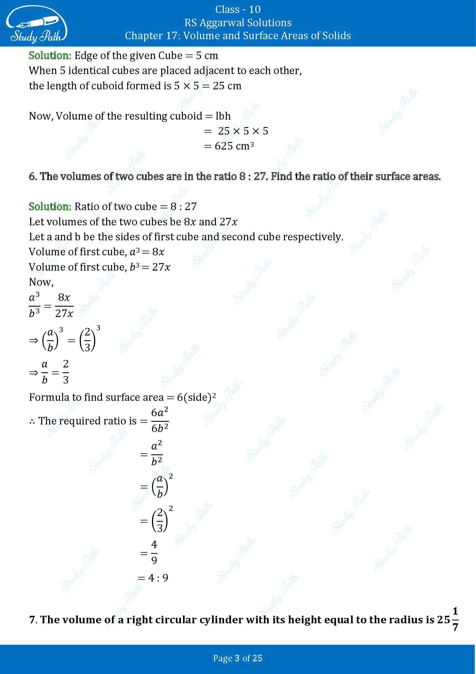 RS Aggarwal Solutions for Class 10 Chapter 17 Volume and Surface Areas of Solids Exercise 17D 00003