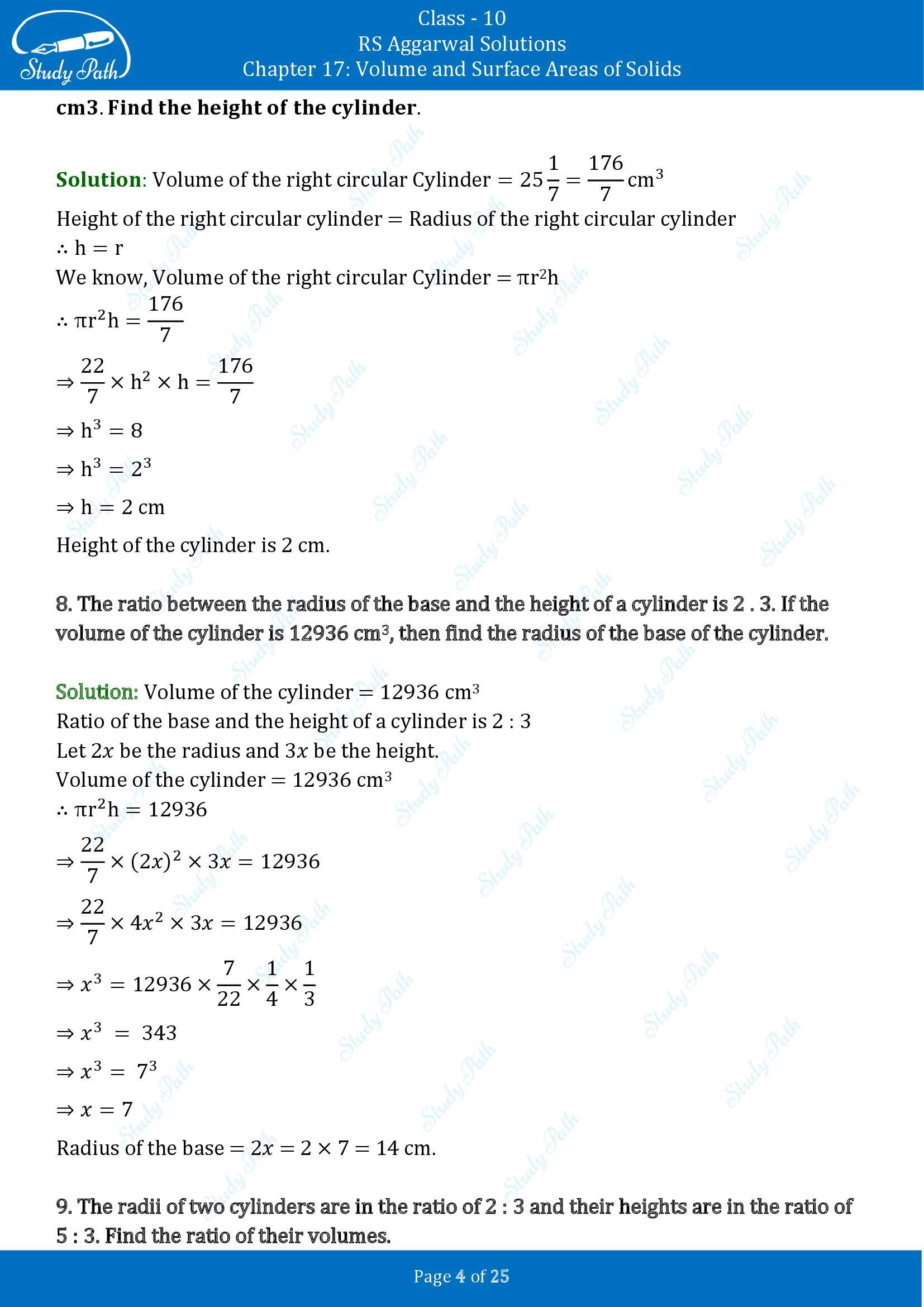 RS Aggarwal Solutions for Class 10 Chapter 17 Volume and Surface Areas of Solids Exercise 17D 00004