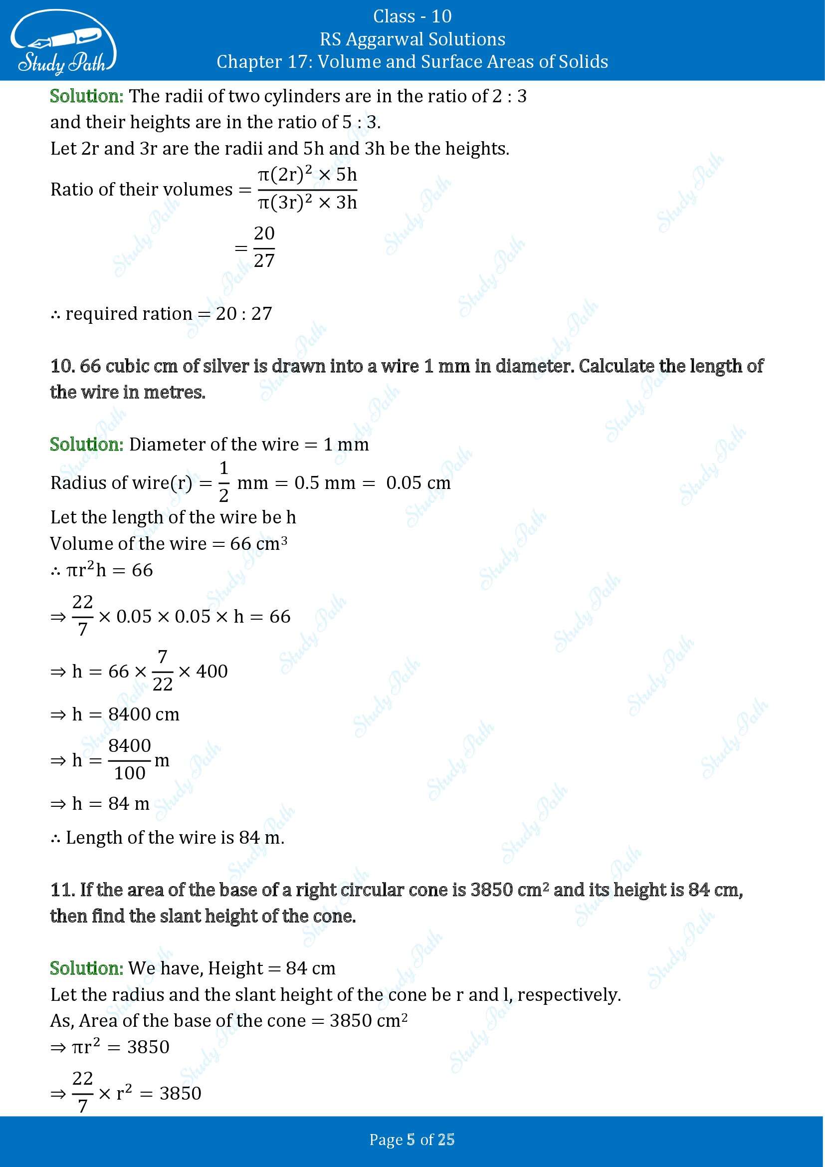 RS Aggarwal Solutions for Class 10 Chapter 17 Volume and Surface Areas of Solids Exercise 17D 00005