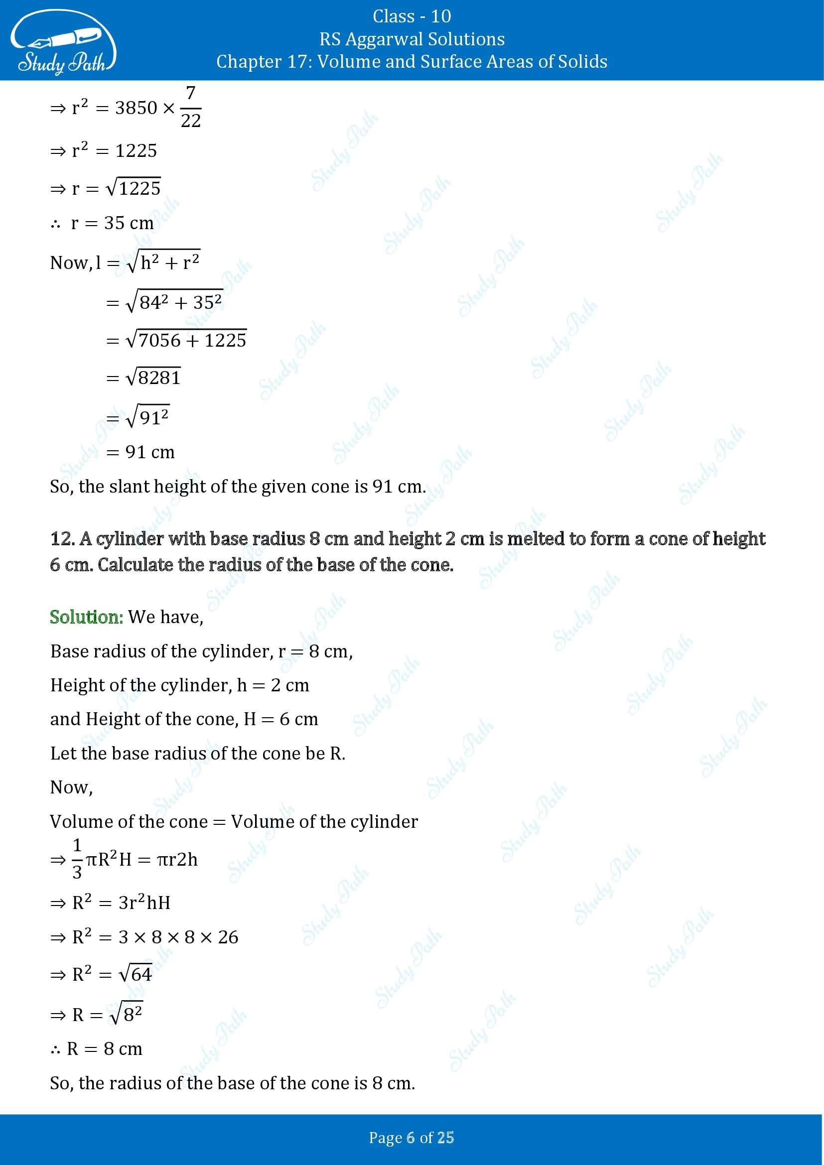 RS Aggarwal Solutions for Class 10 Chapter 17 Volume and Surface Areas of Solids Exercise 17D 00006