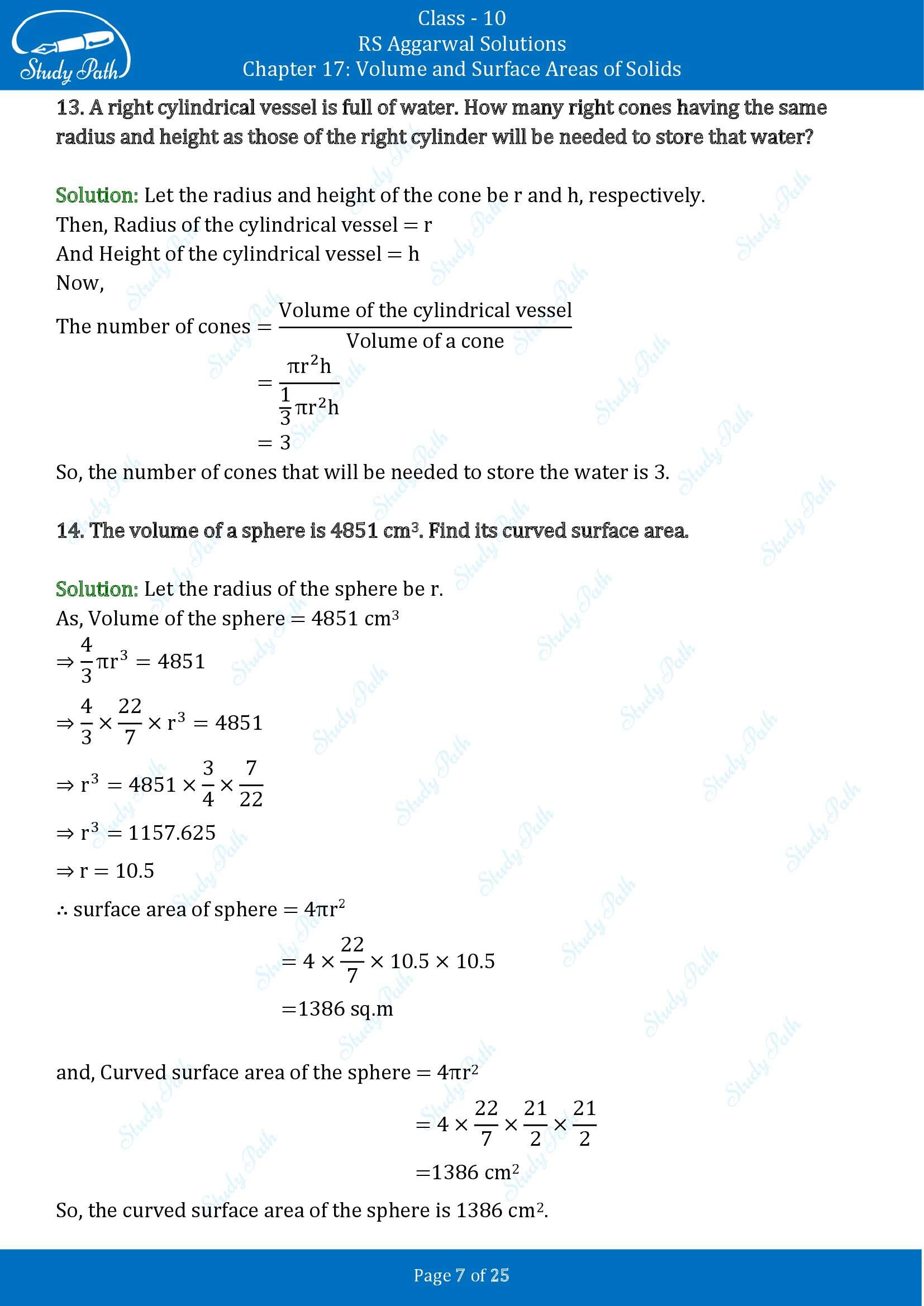 RS Aggarwal Solutions for Class 10 Chapter 17 Volume and Surface Areas of Solids Exercise 17D 00007