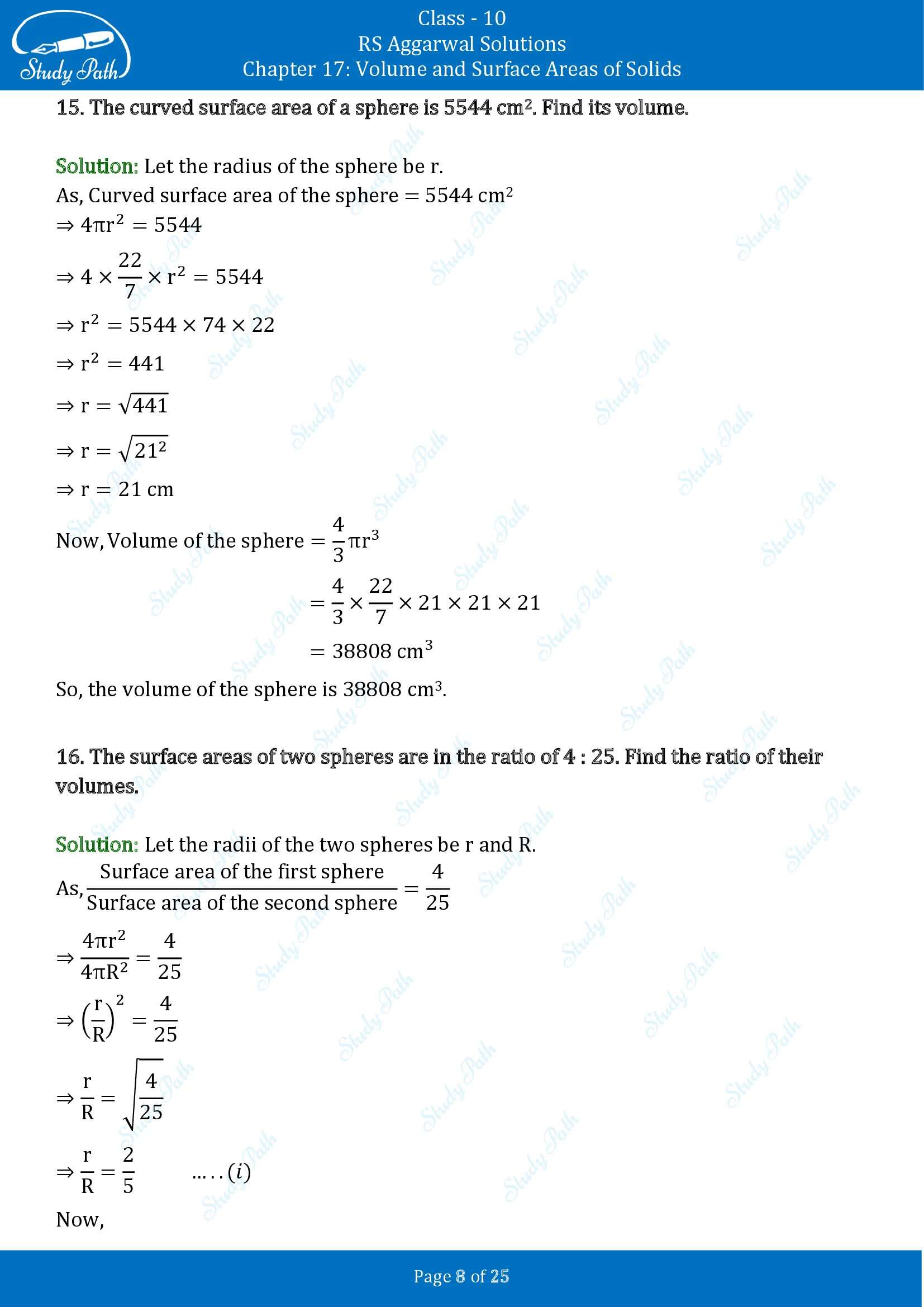 RS Aggarwal Solutions for Class 10 Chapter 17 Volume and Surface Areas of Solids Exercise 17D 00008