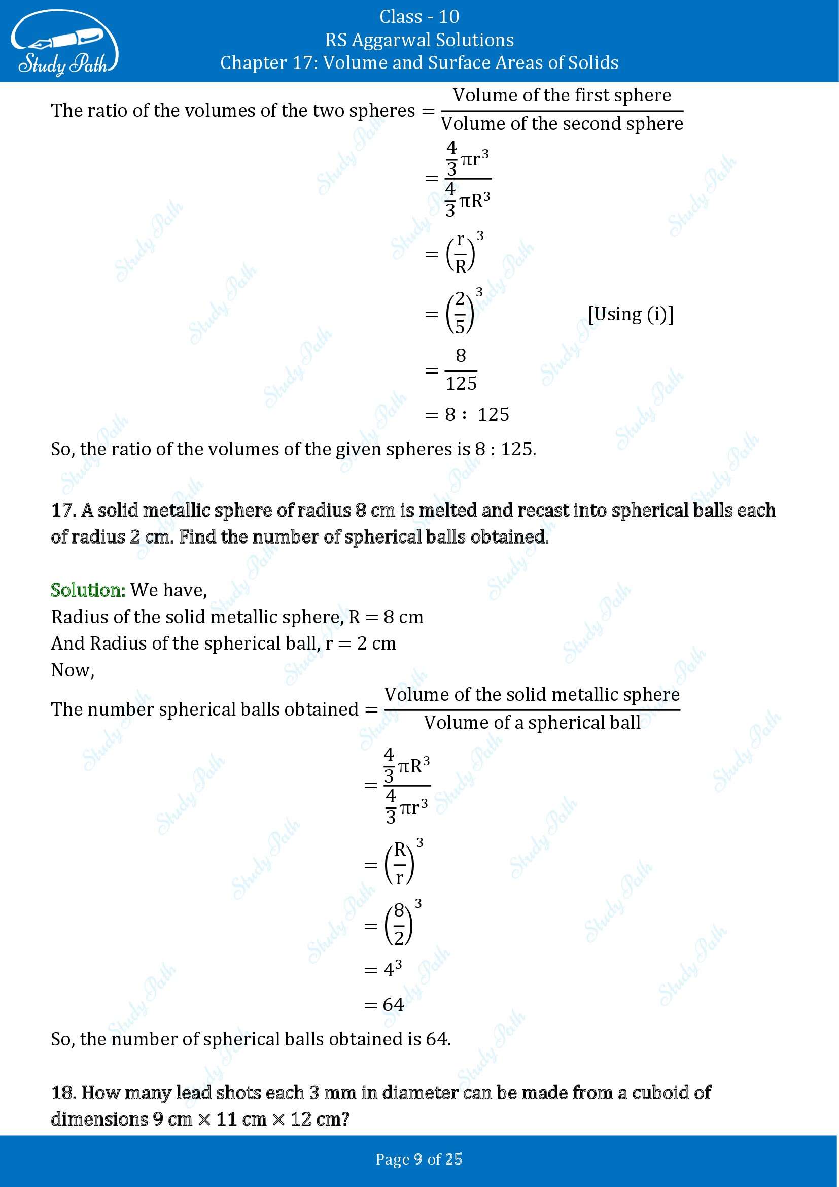 RS Aggarwal Solutions for Class 10 Chapter 17 Volume and Surface Areas of Solids Exercise 17D 00009
