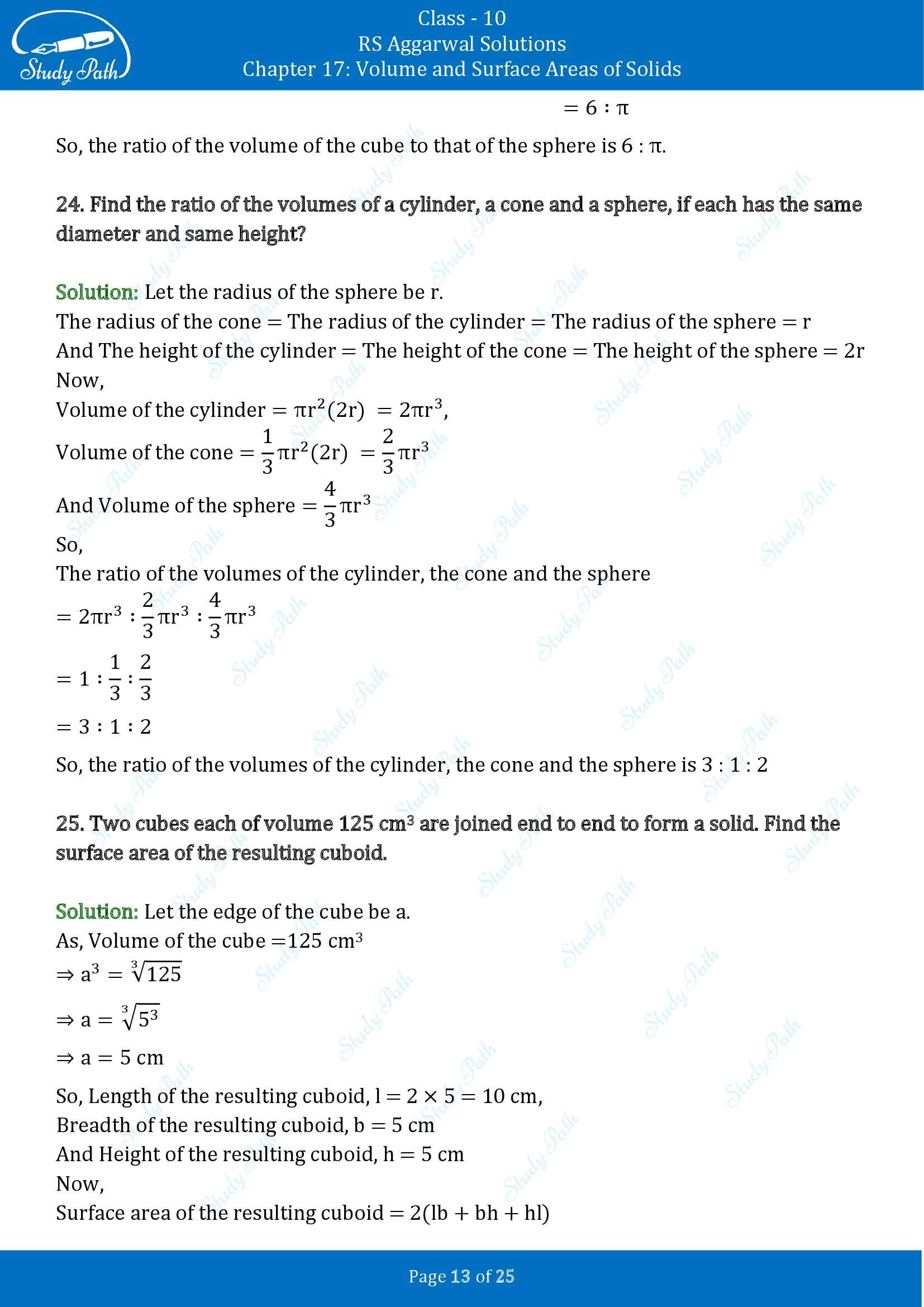 RS Aggarwal Solutions for Class 10 Chapter 17 Volume and Surface Areas of Solids Exercise 17D 00013