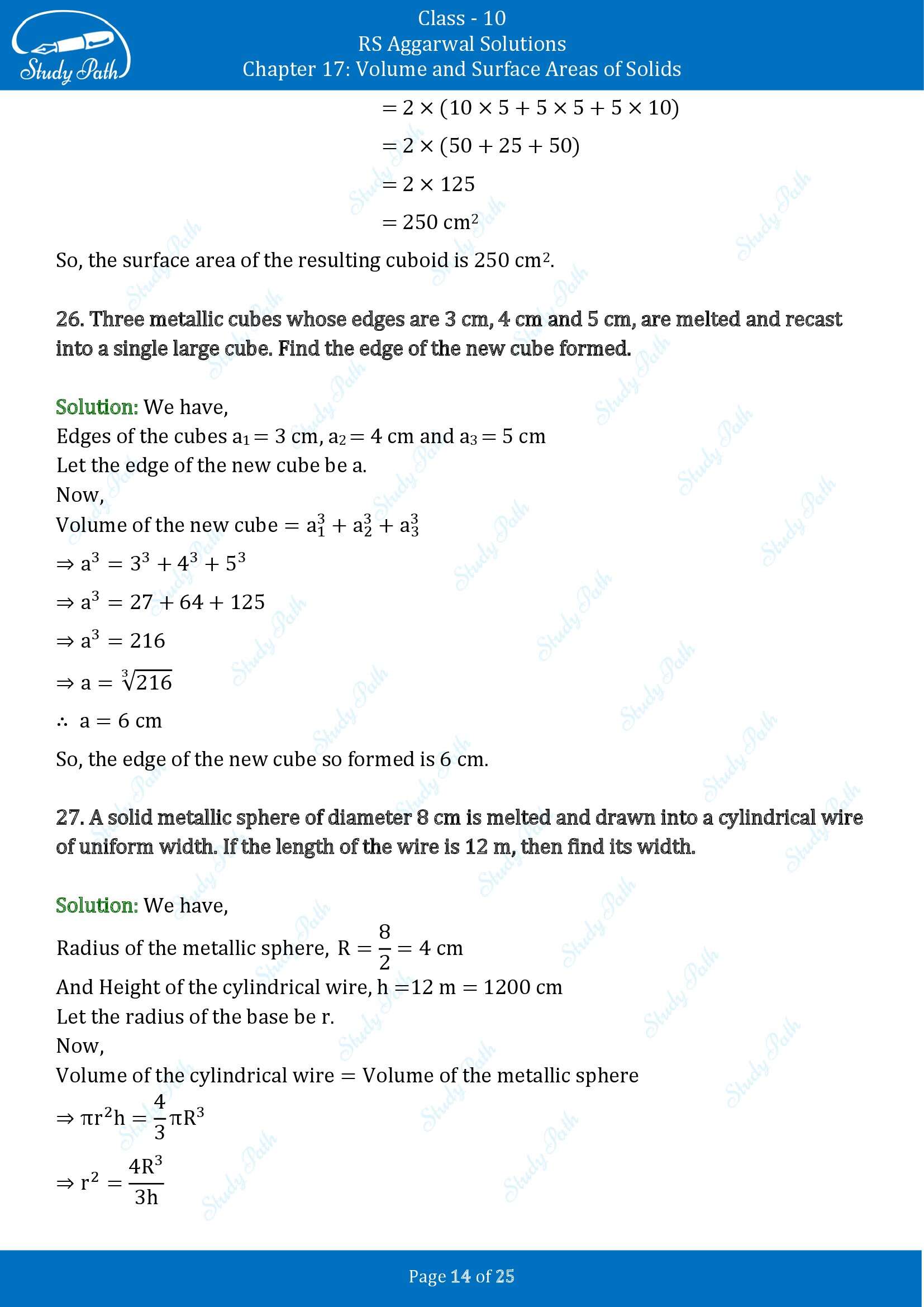 RS Aggarwal Solutions for Class 10 Chapter 17 Volume and Surface Areas of Solids Exercise 17D 00014