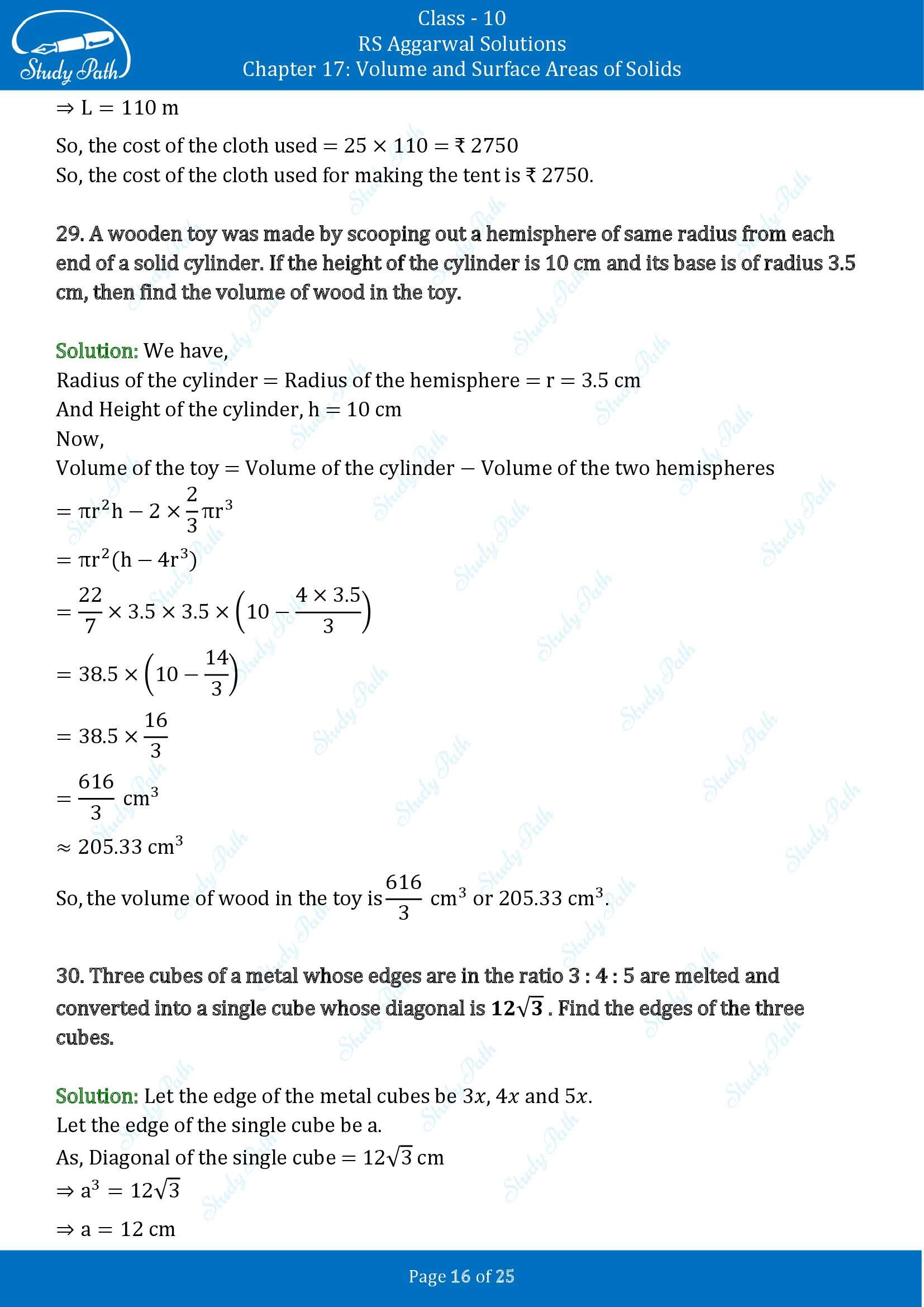 RS Aggarwal Solutions for Class 10 Chapter 17 Volume and Surface Areas of Solids Exercise 17D 00016
