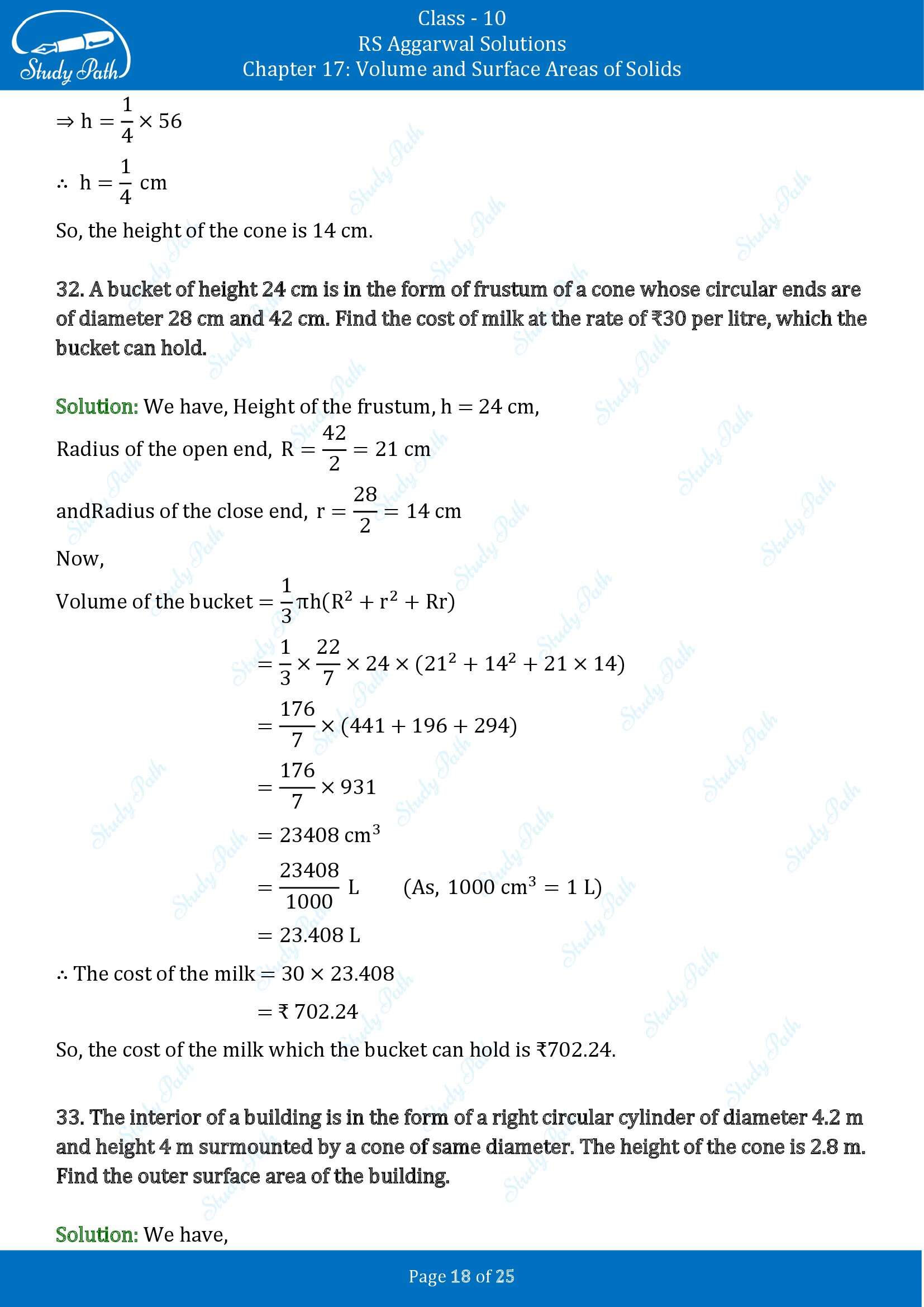 RS Aggarwal Solutions for Class 10 Chapter 17 Volume and Surface Areas of Solids Exercise 17D 00018