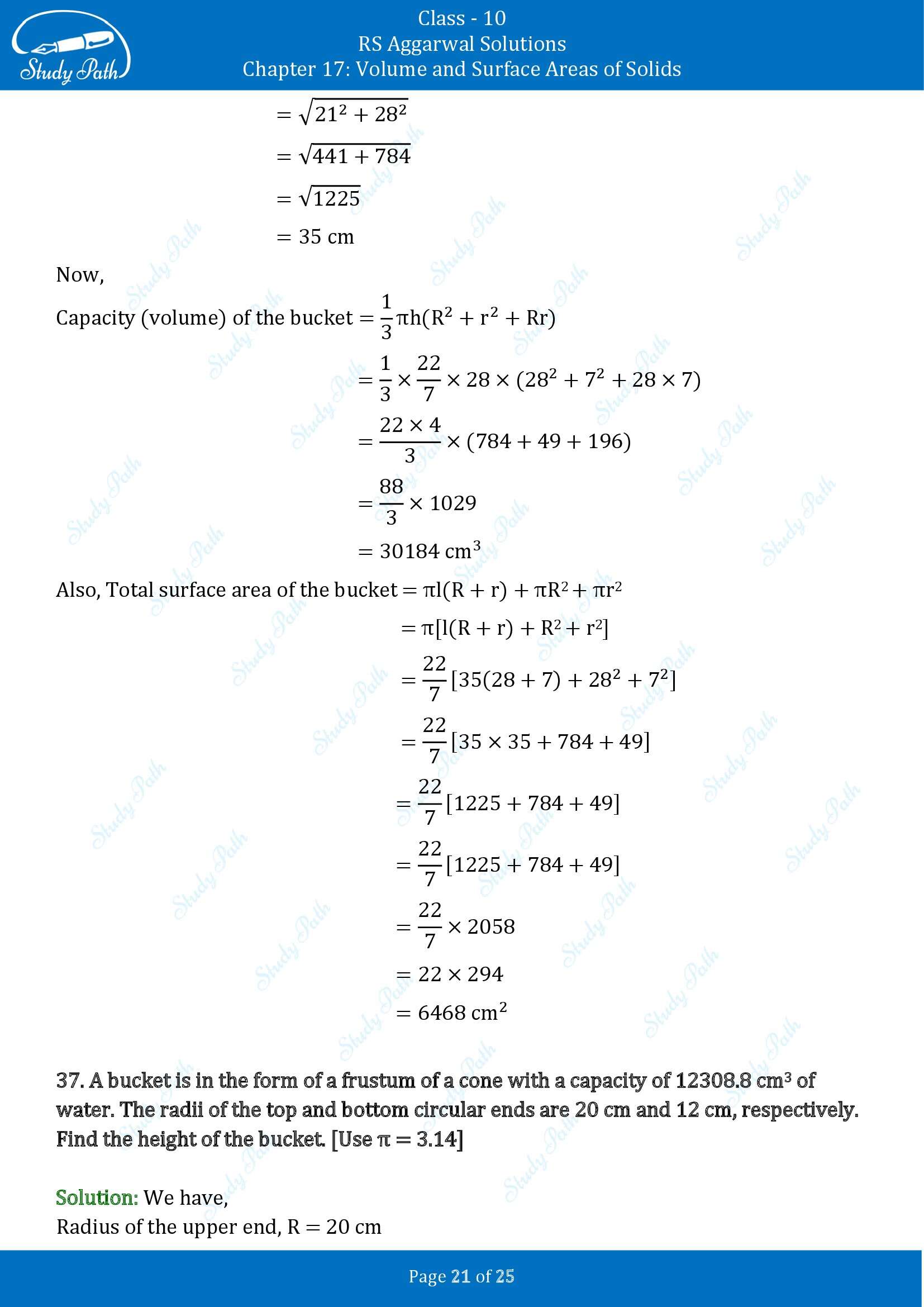 RS Aggarwal Solutions for Class 10 Chapter 17 Volume and Surface Areas of Solids Exercise 17D 00021