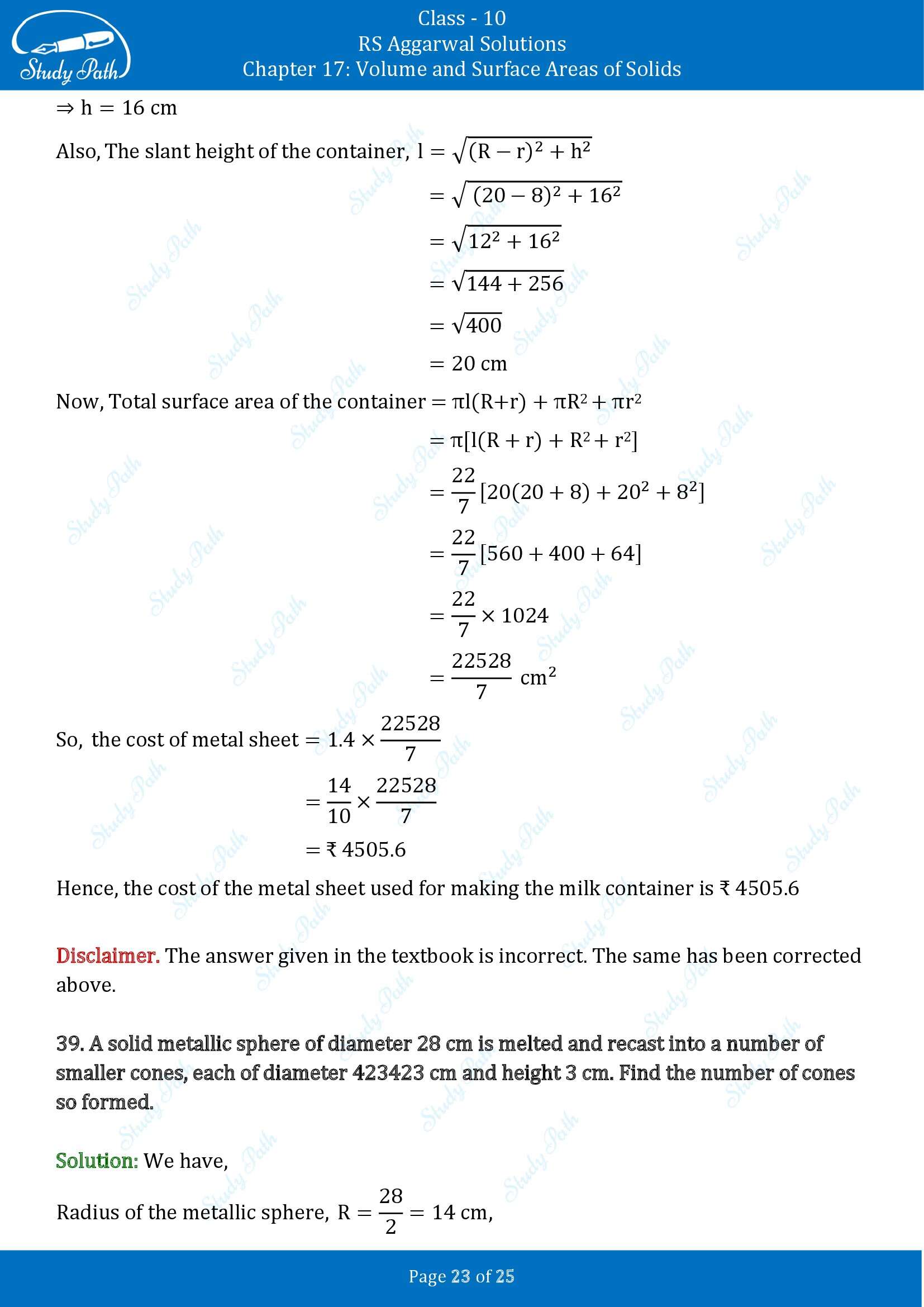 RS Aggarwal Solutions for Class 10 Chapter 17 Volume and Surface Areas of Solids Exercise 17D 00023