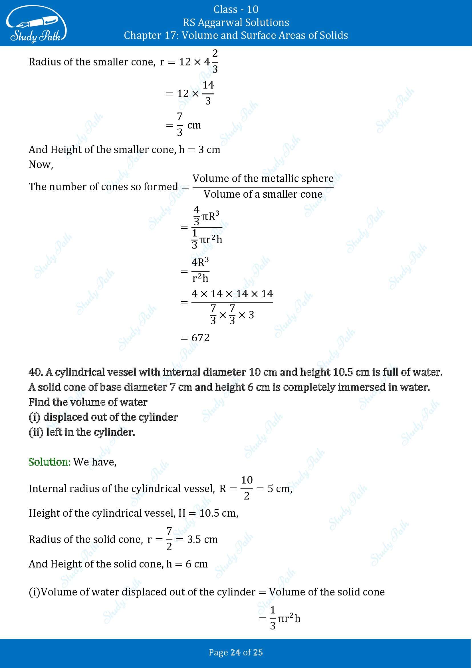 RS Aggarwal Solutions for Class 10 Chapter 17 Volume and Surface Areas of Solids Exercise 17D 00024