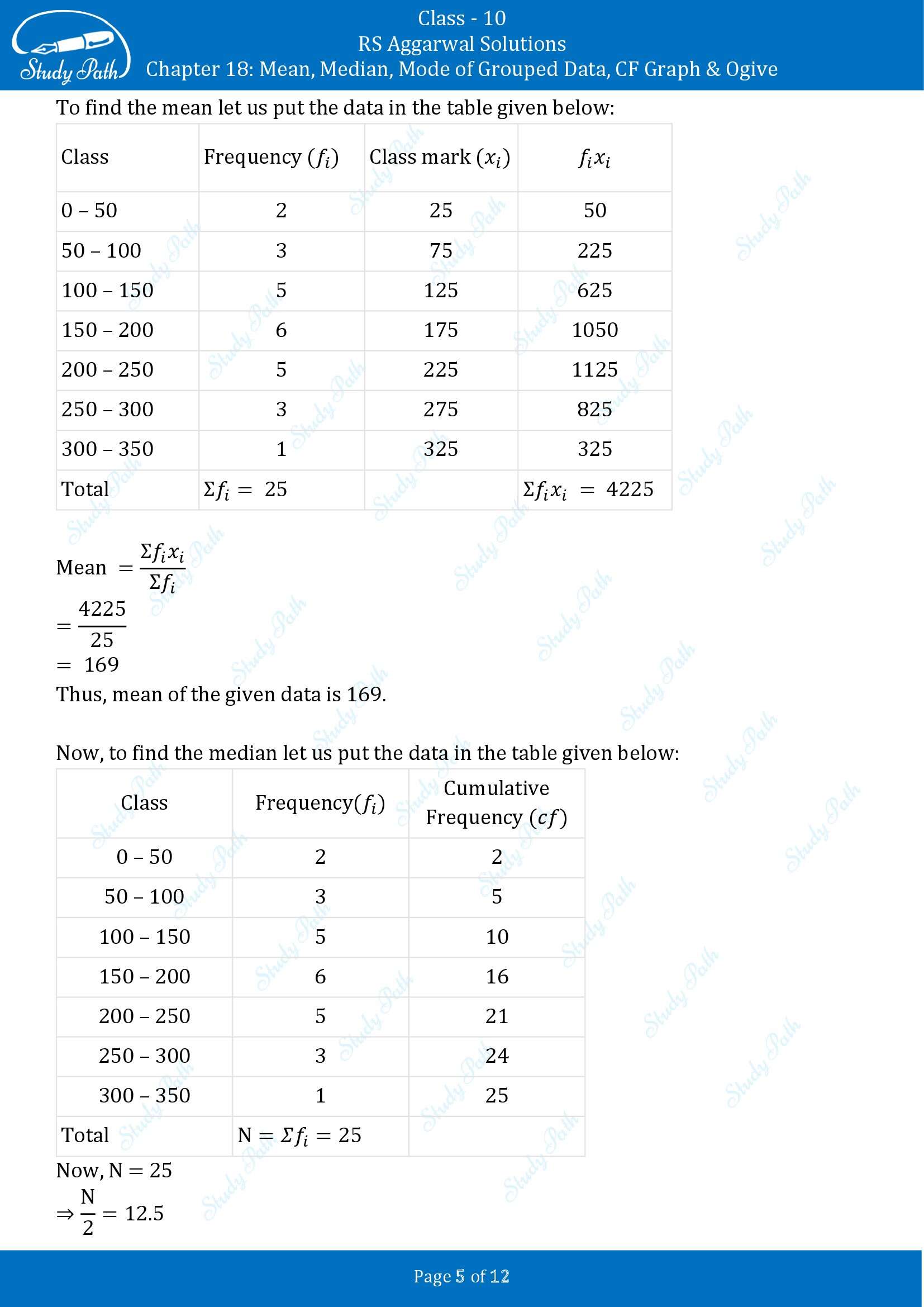 RS Aggarwal Solutions for Class 10 Chapter 18 Mean Median Mode CF and Ogive Exercise 18D 00005