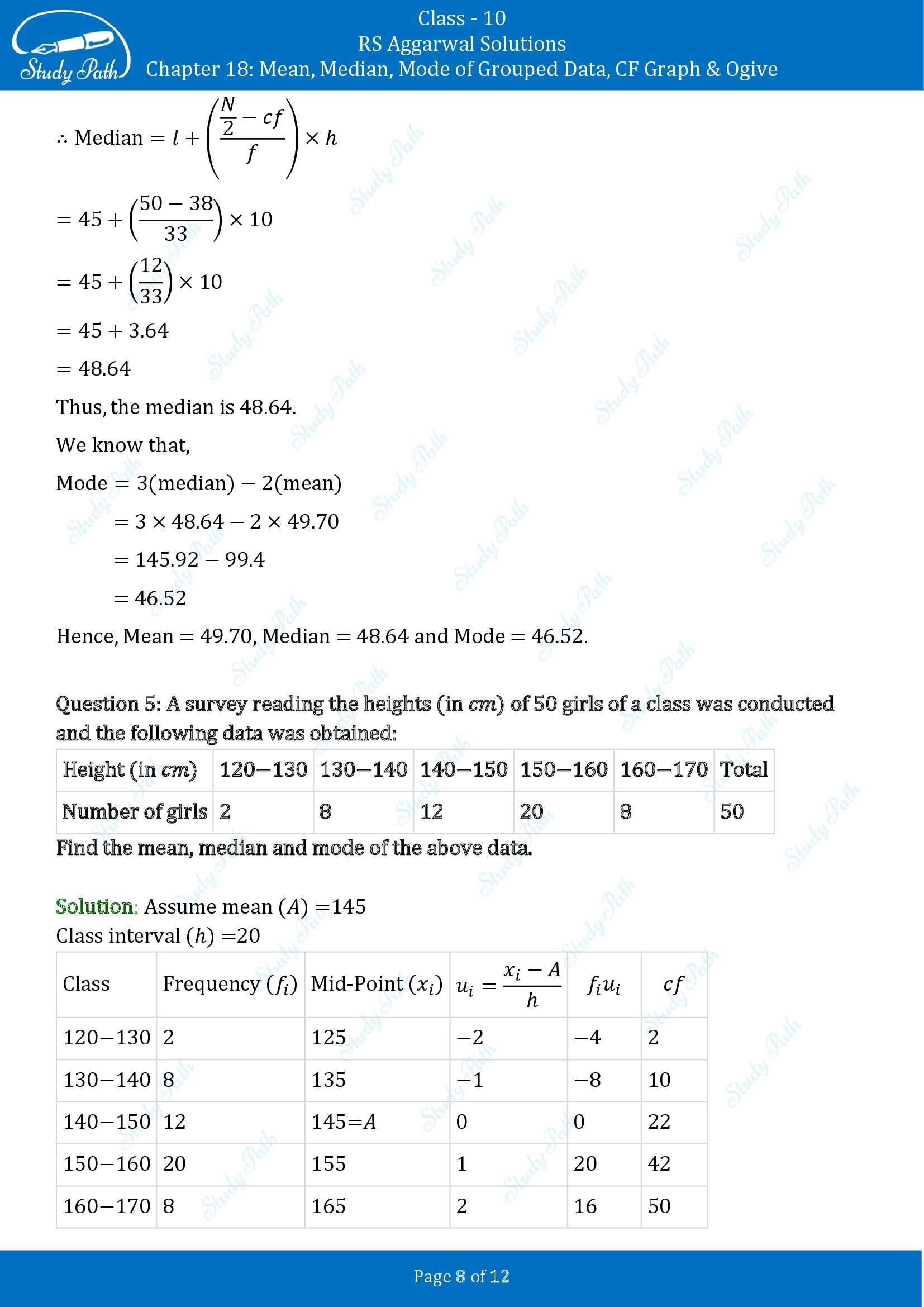 RS Aggarwal Solutions for Class 10 Chapter 18 Mean Median Mode CF and Ogive Exercise 18D 00008