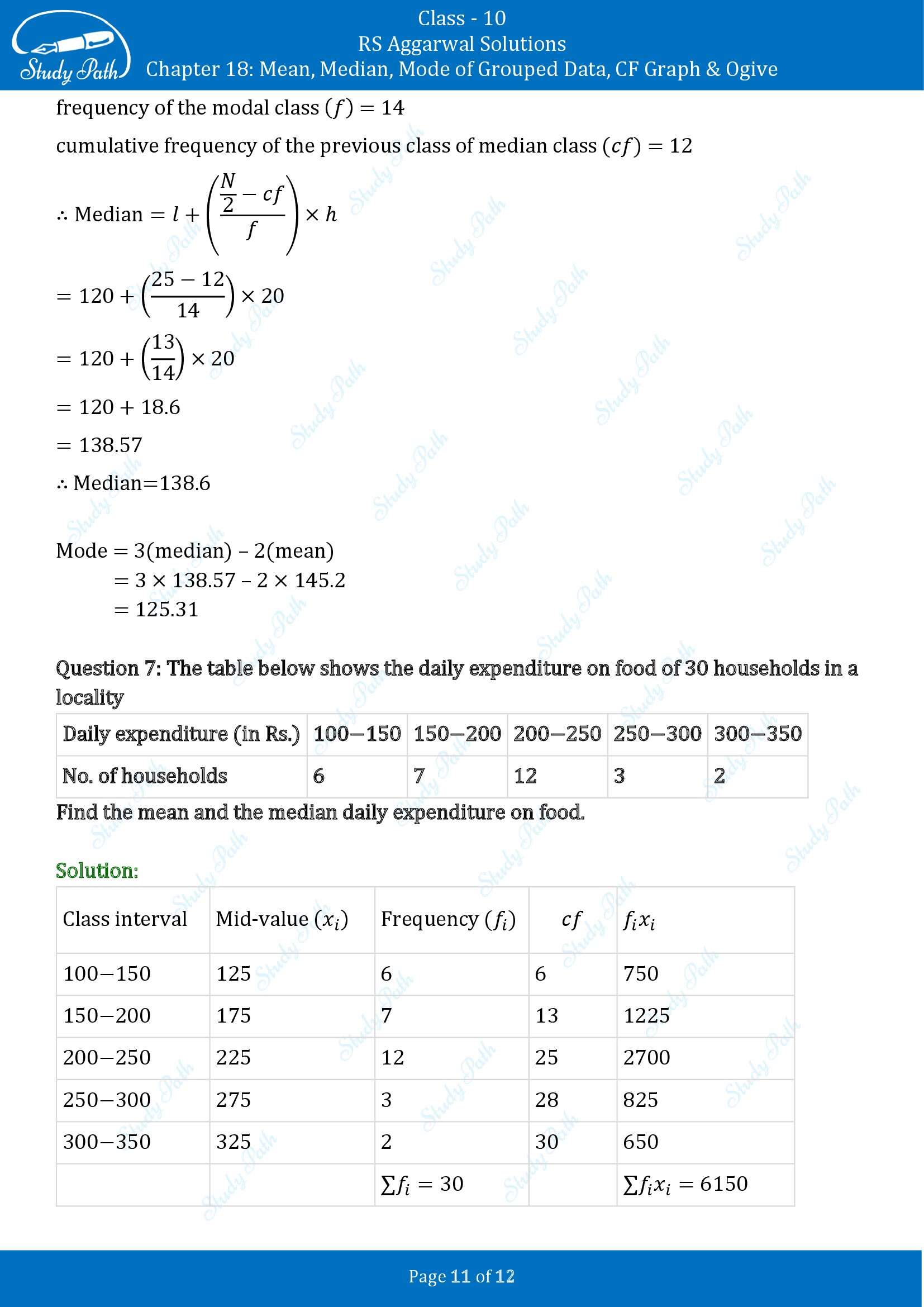 RS Aggarwal Solutions for Class 10 Chapter 18 Mean Median Mode CF and Ogive Exercise 18D 00011
