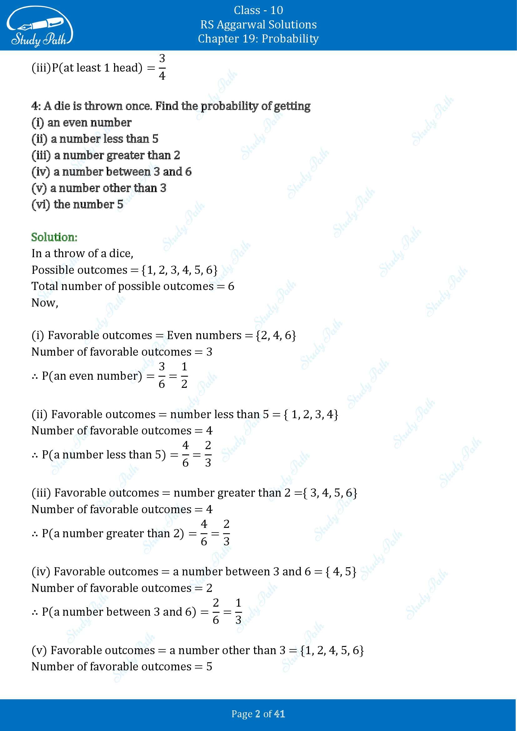 RS Aggarwal Solutions for Class 10 Chapter 19 Probability Exercise 19 00002