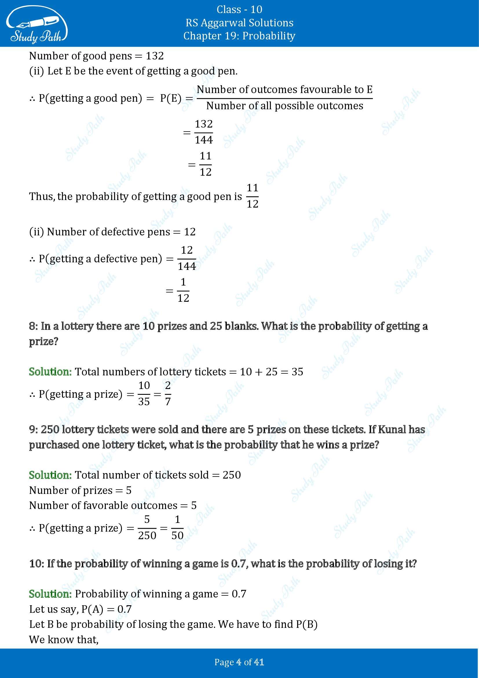 RS Aggarwal Solutions for Class 10 Chapter 19 Probability Exercise 19 00004