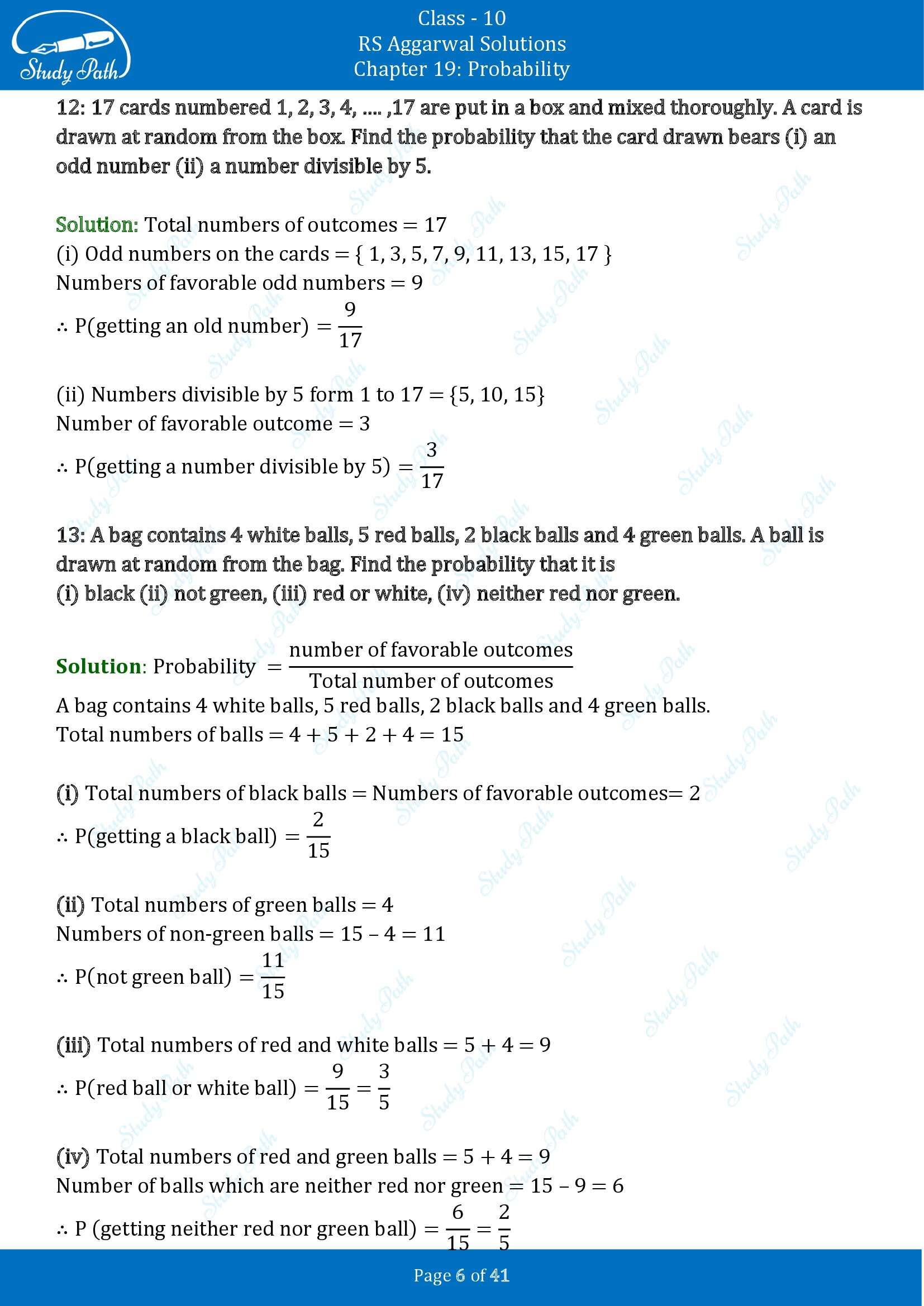 RS Aggarwal Solutions for Class 10 Chapter 19 Probability Exercise 19 00006