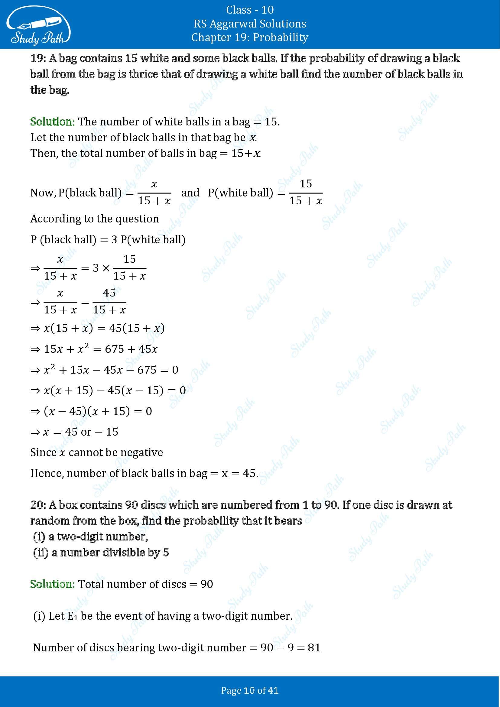 RS Aggarwal Solutions for Class 10 Chapter 19 Probability Exercise 19 00010