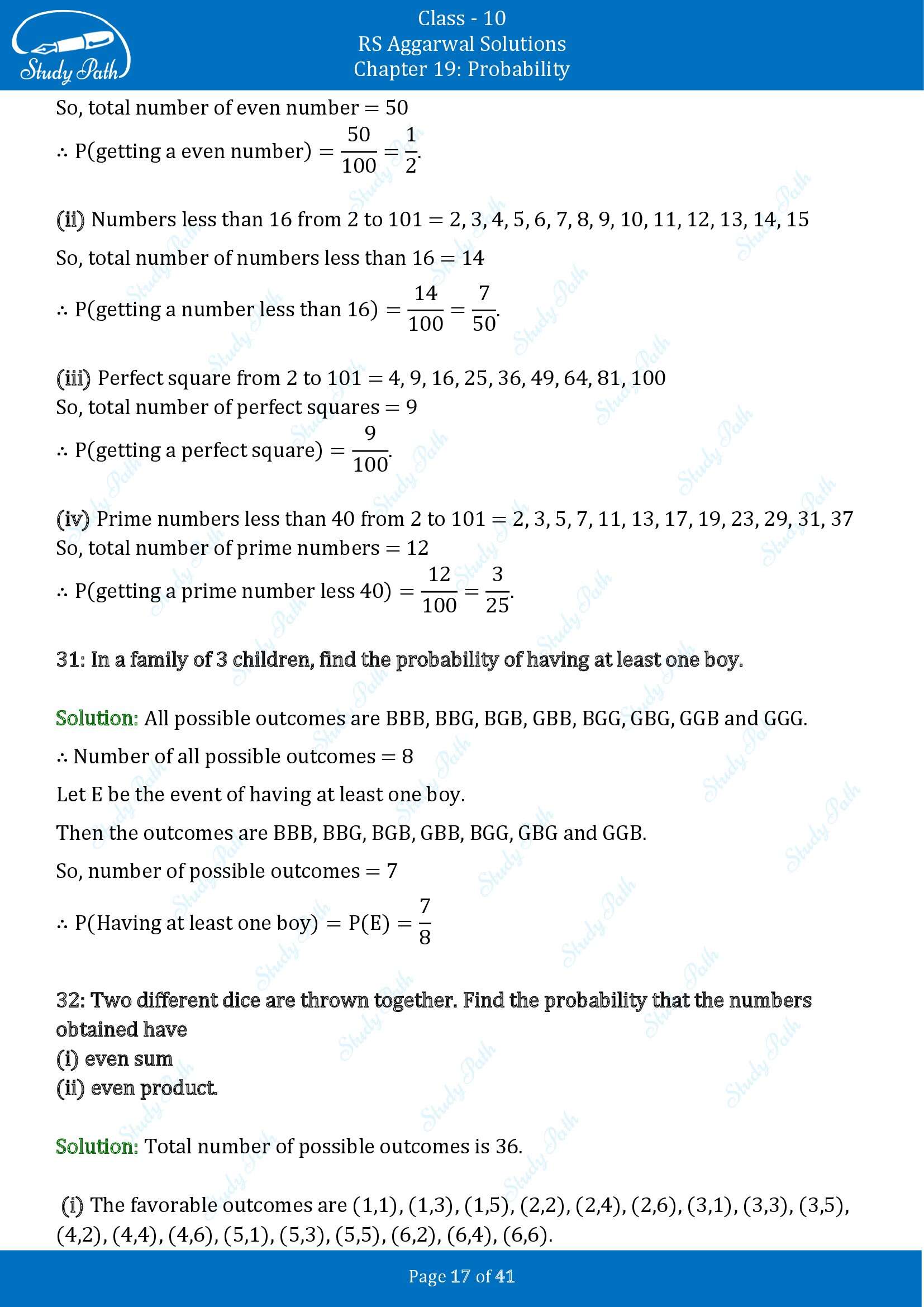 RS Aggarwal Solutions for Class 10 Chapter 19 Probability Exercise 19 00017