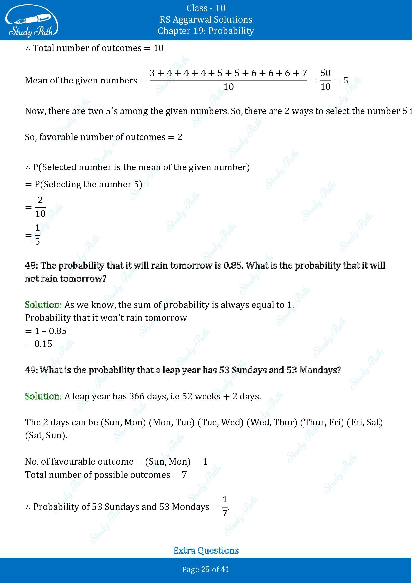RS Aggarwal Solutions for Class 10 Chapter 19 Probability Exercise 19 00025