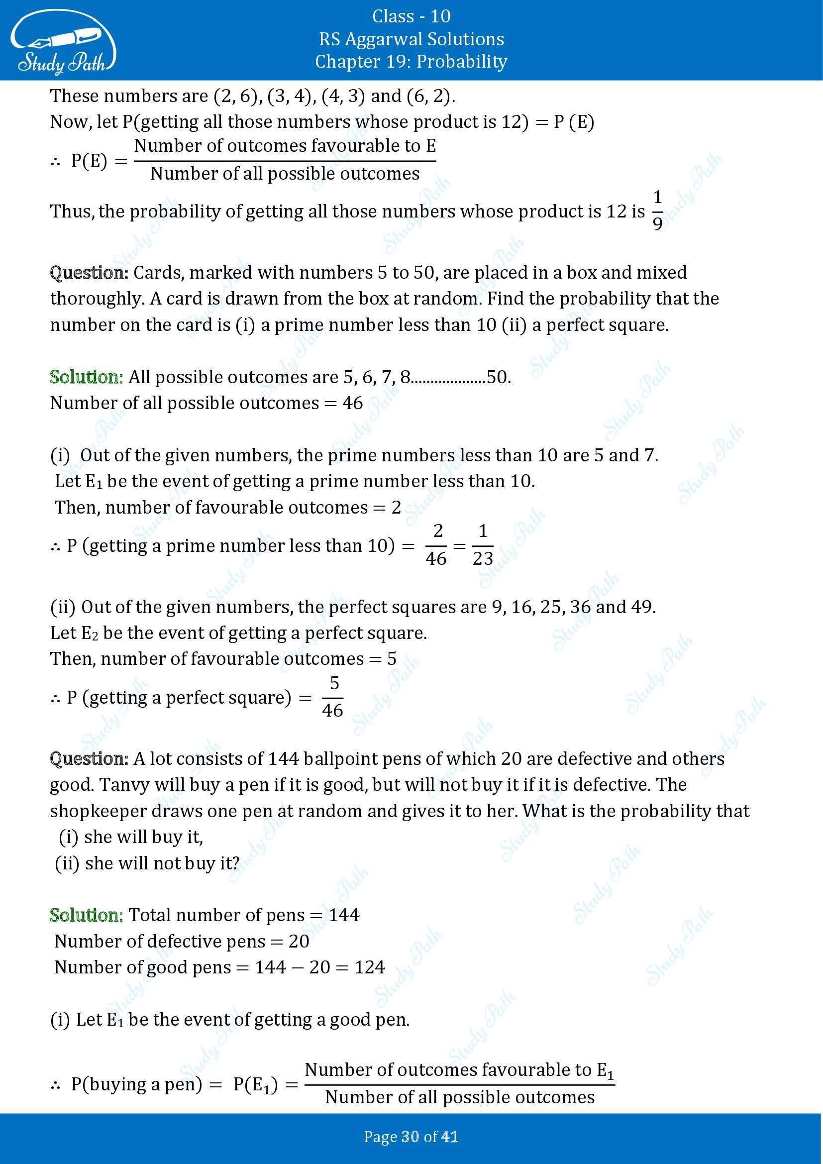 RS Aggarwal Solutions for Class 10 Chapter 19 Probability Exercise 19 00030