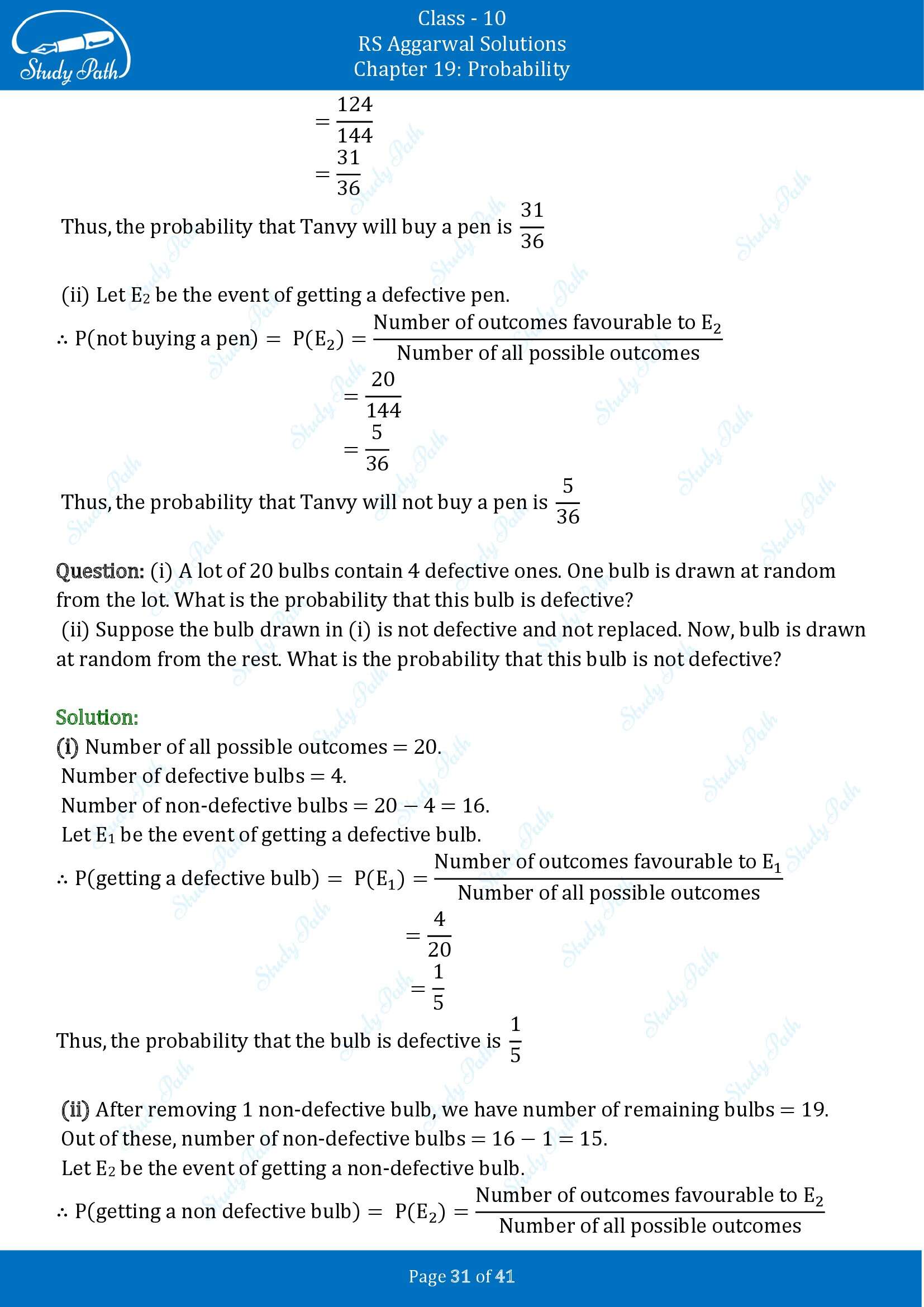 RS Aggarwal Solutions for Class 10 Chapter 19 Probability Exercise 19 00031