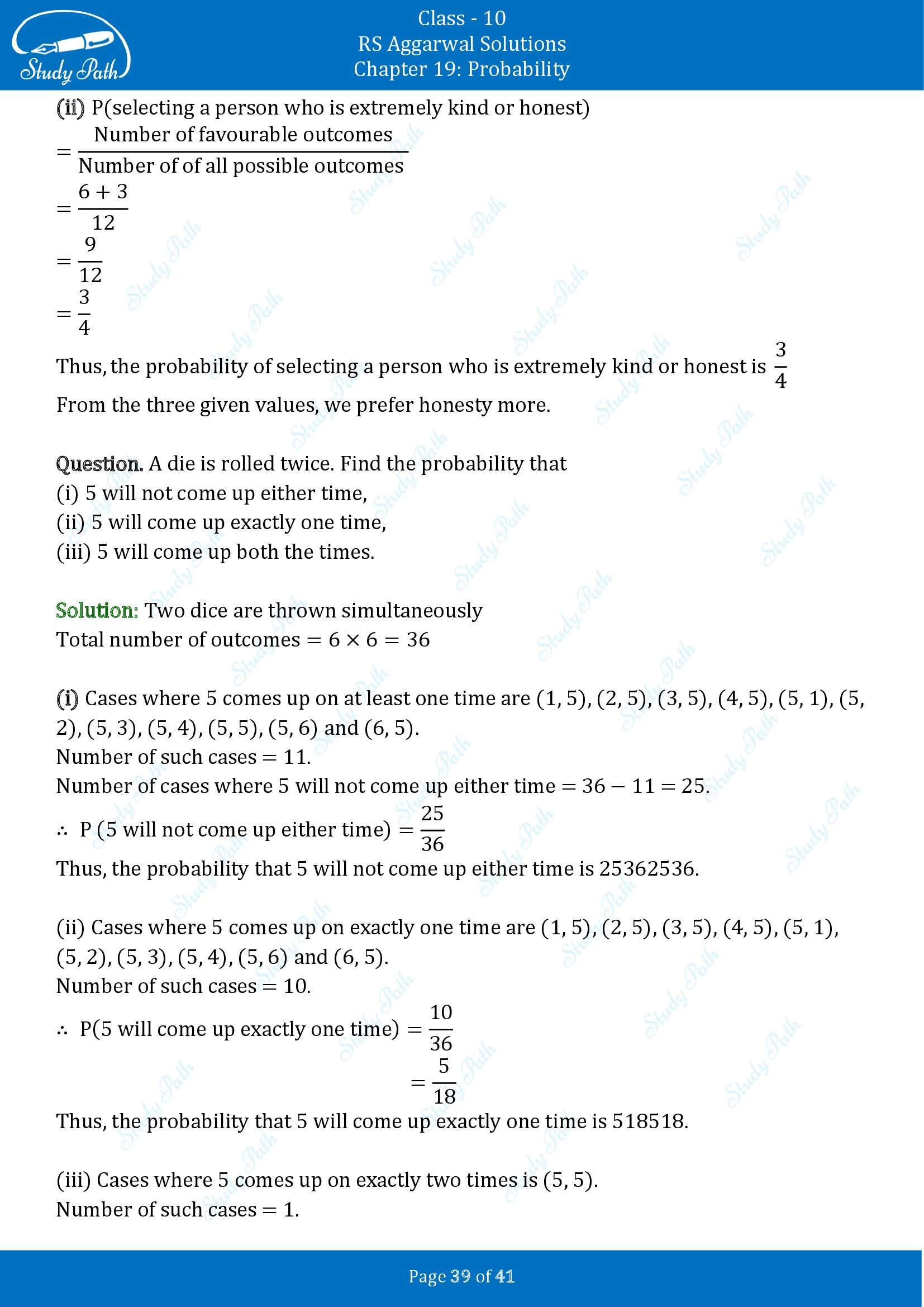 RS Aggarwal Solutions for Class 10 Chapter 19 Probability Exercise 19 00039