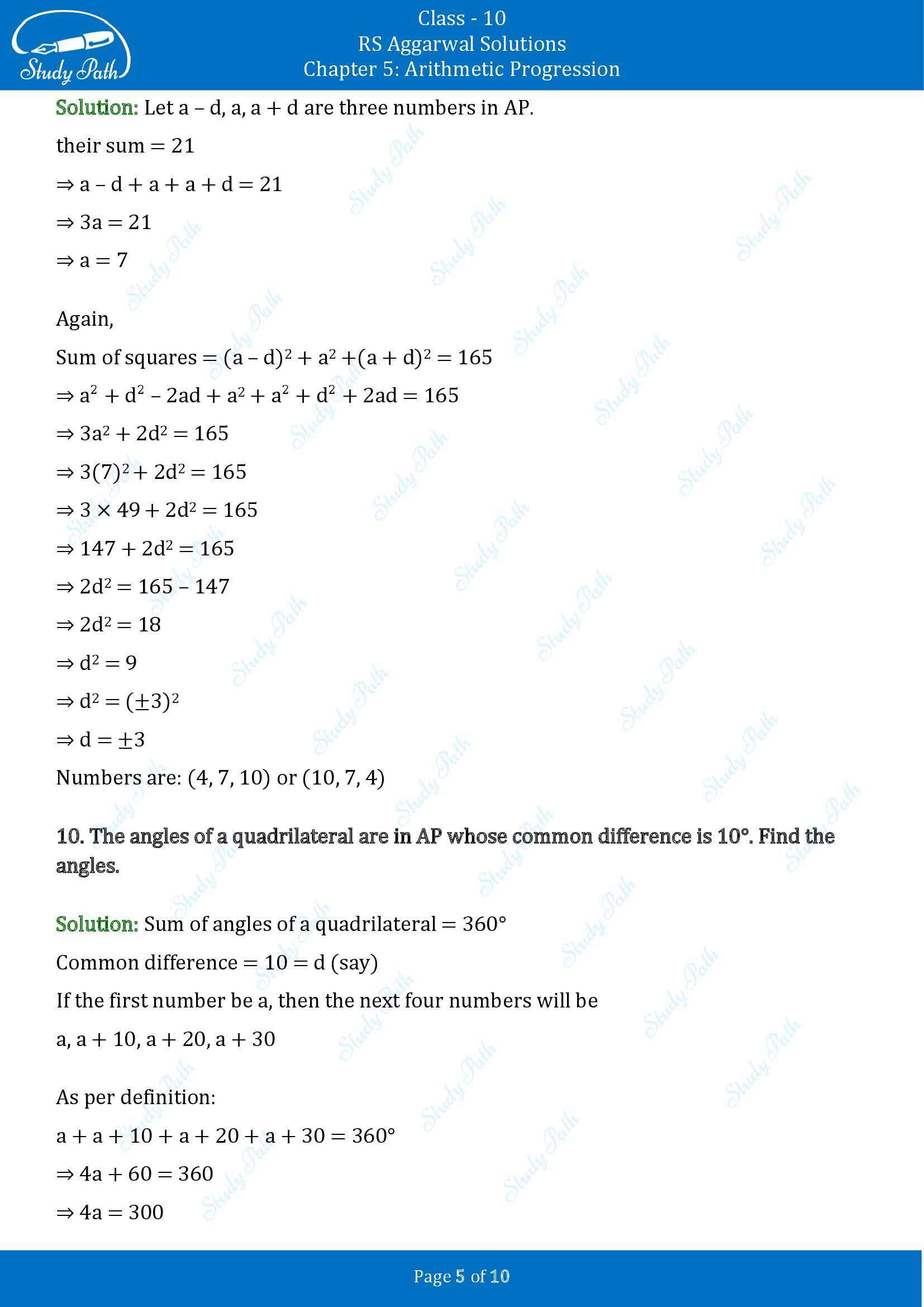RS Aggarwal Solutions for Class 10 Chapter 5 Arithmetic Progression Exercise 5B 00005