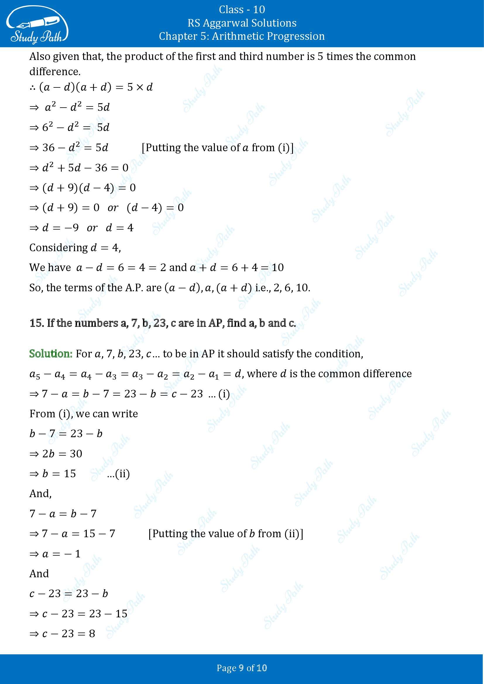 RS Aggarwal Solutions for Class 10 Chapter 5 Arithmetic Progression Exercise 5B 00009