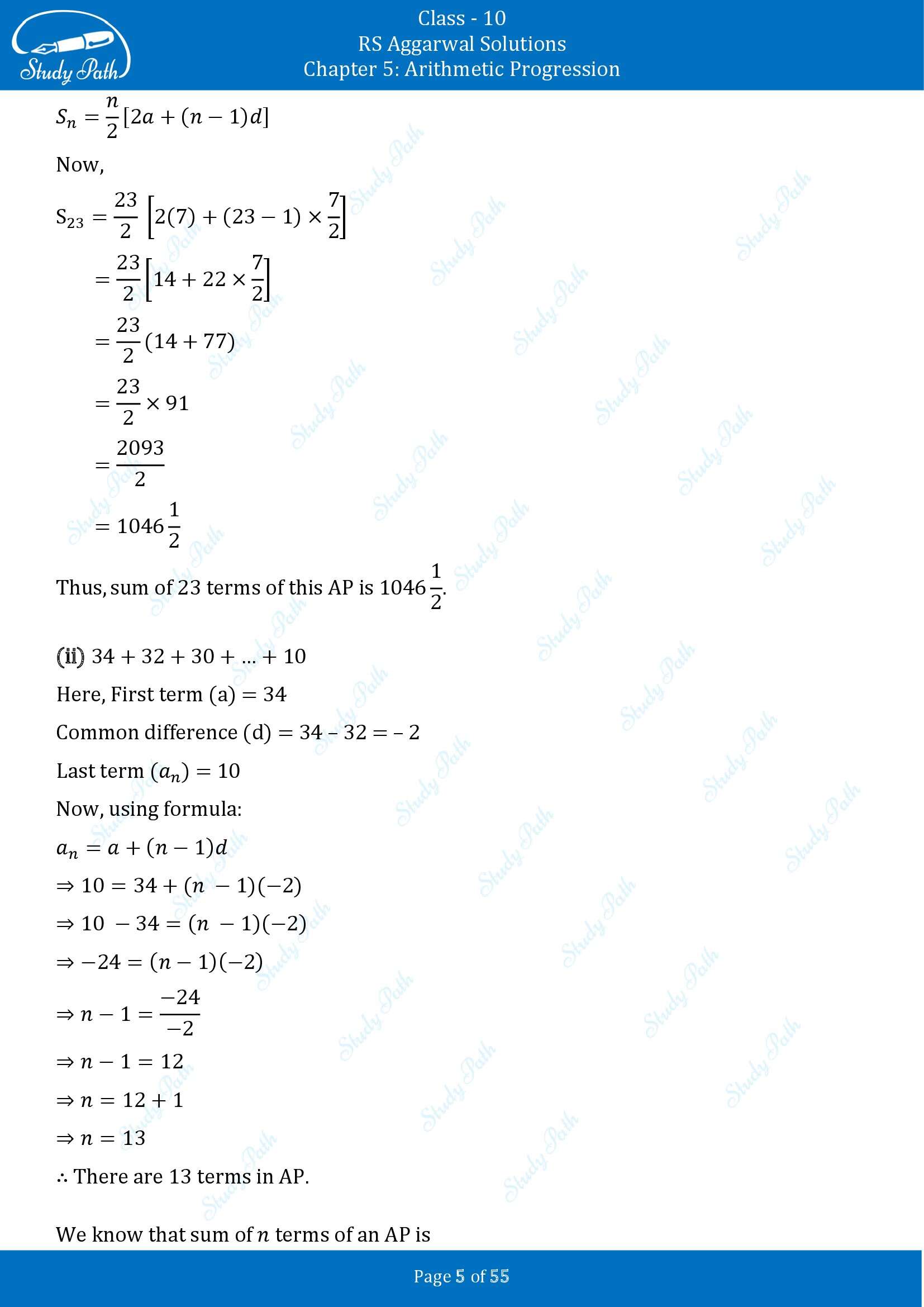 RS Aggarwal Solutions for Class 10 Chapter 5 Arithmetic Progression Exercise 5C 00005