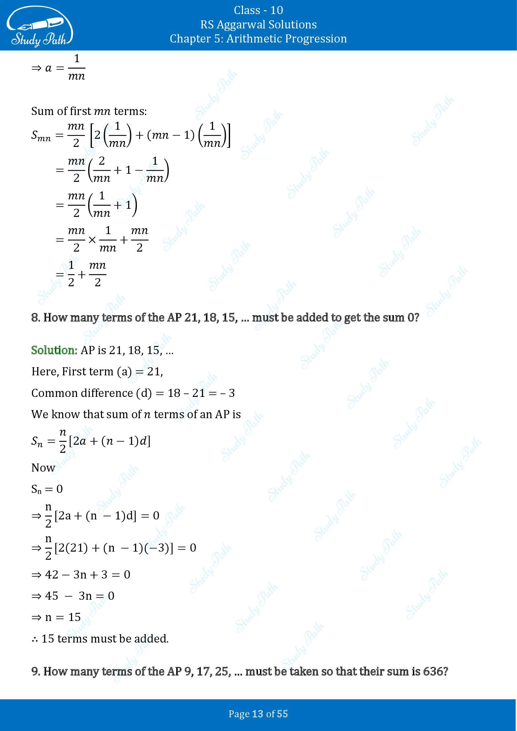 RS Aggarwal Solutions for Class 10 Chapter 5 Arithmetic Progression Exercise 5C 00013
