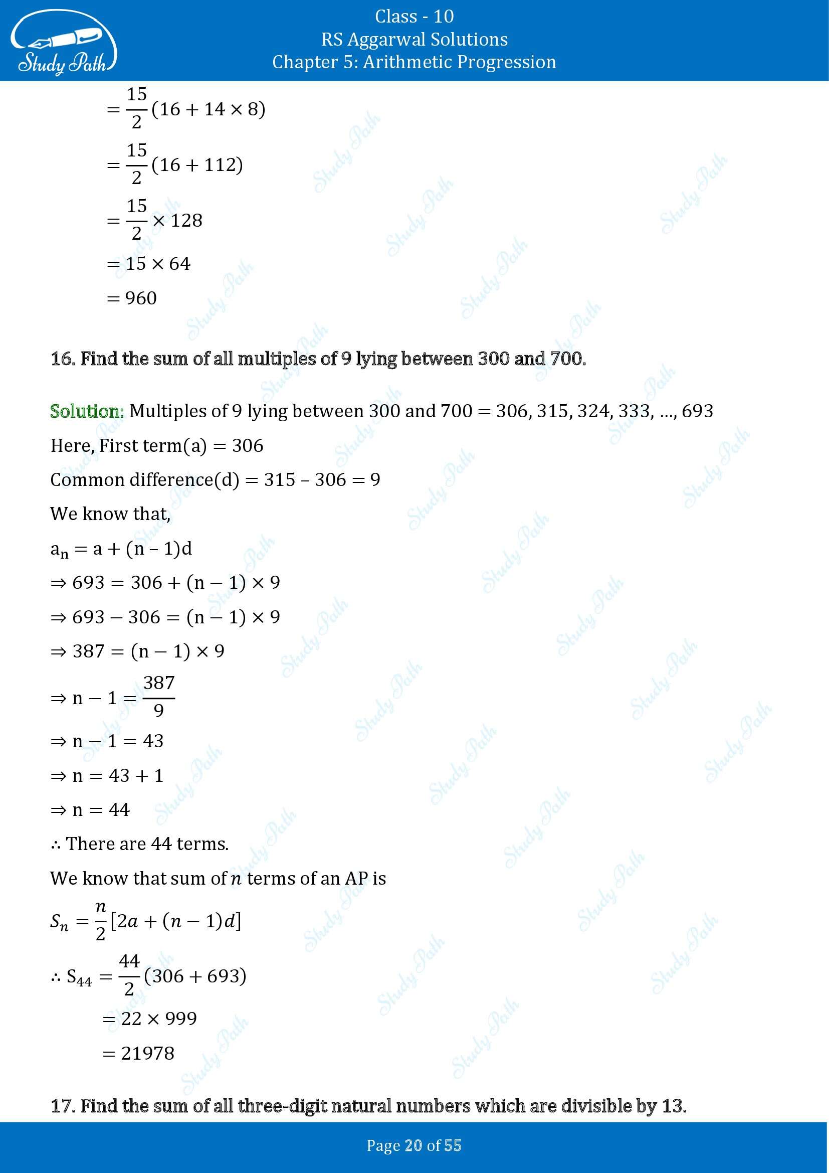 RS Aggarwal Solutions for Class 10 Chapter 5 Arithmetic Progression Exercise 5C 00020
