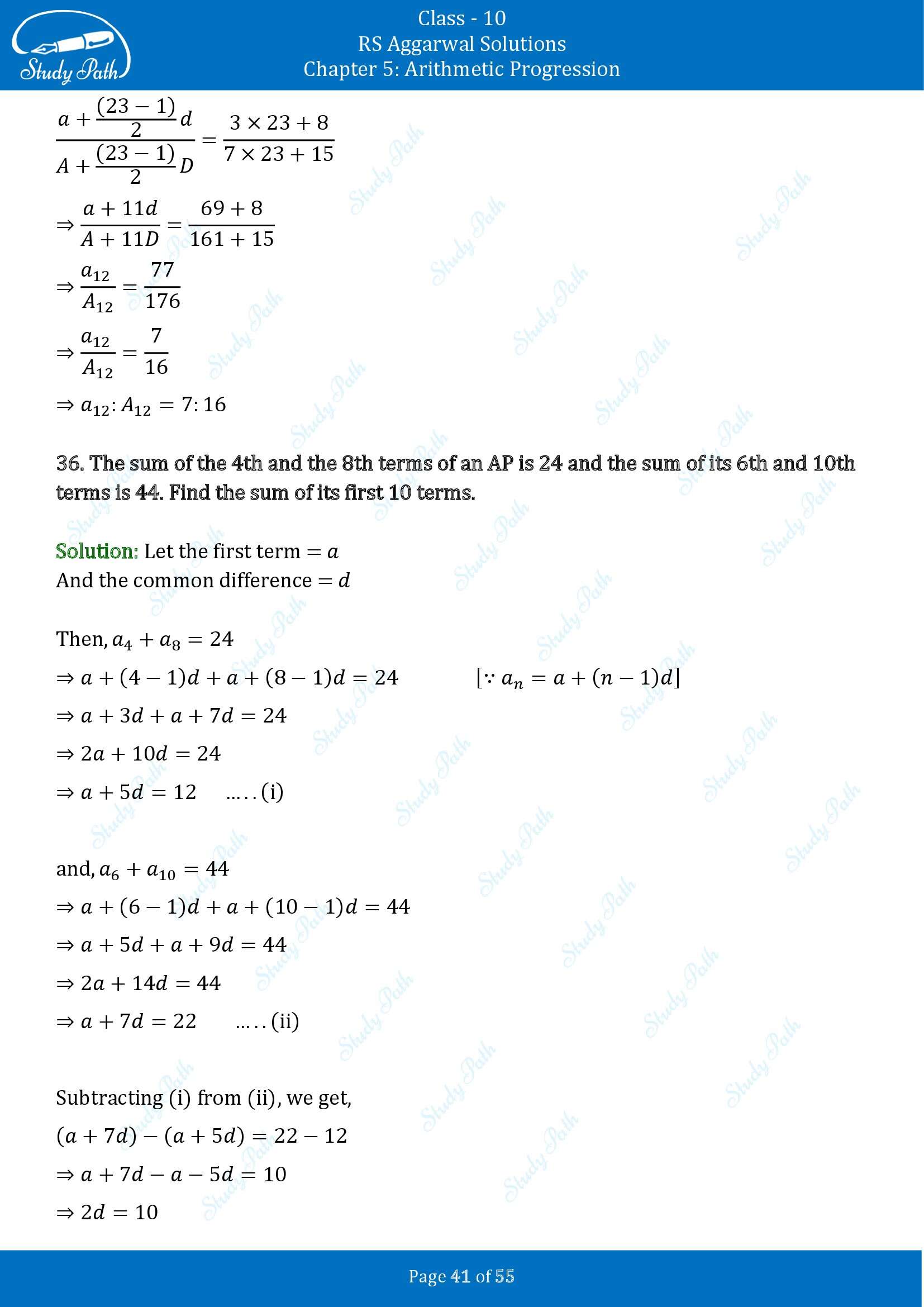 RS Aggarwal Solutions for Class 10 Chapter 5 Arithmetic Progression Exercise 5C 00041