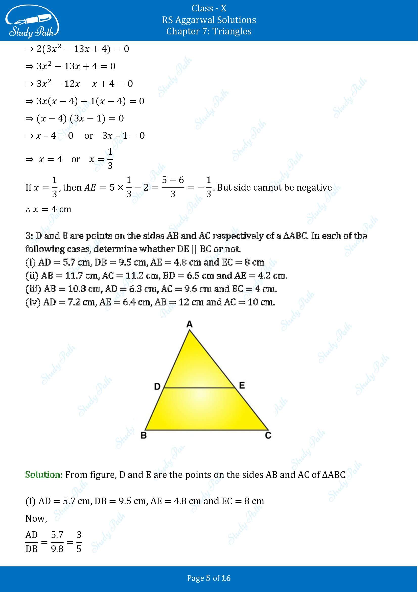 RS Aggarwal Solutions for Class 10 Chapter 7 Triangles Exercise 7A 00005