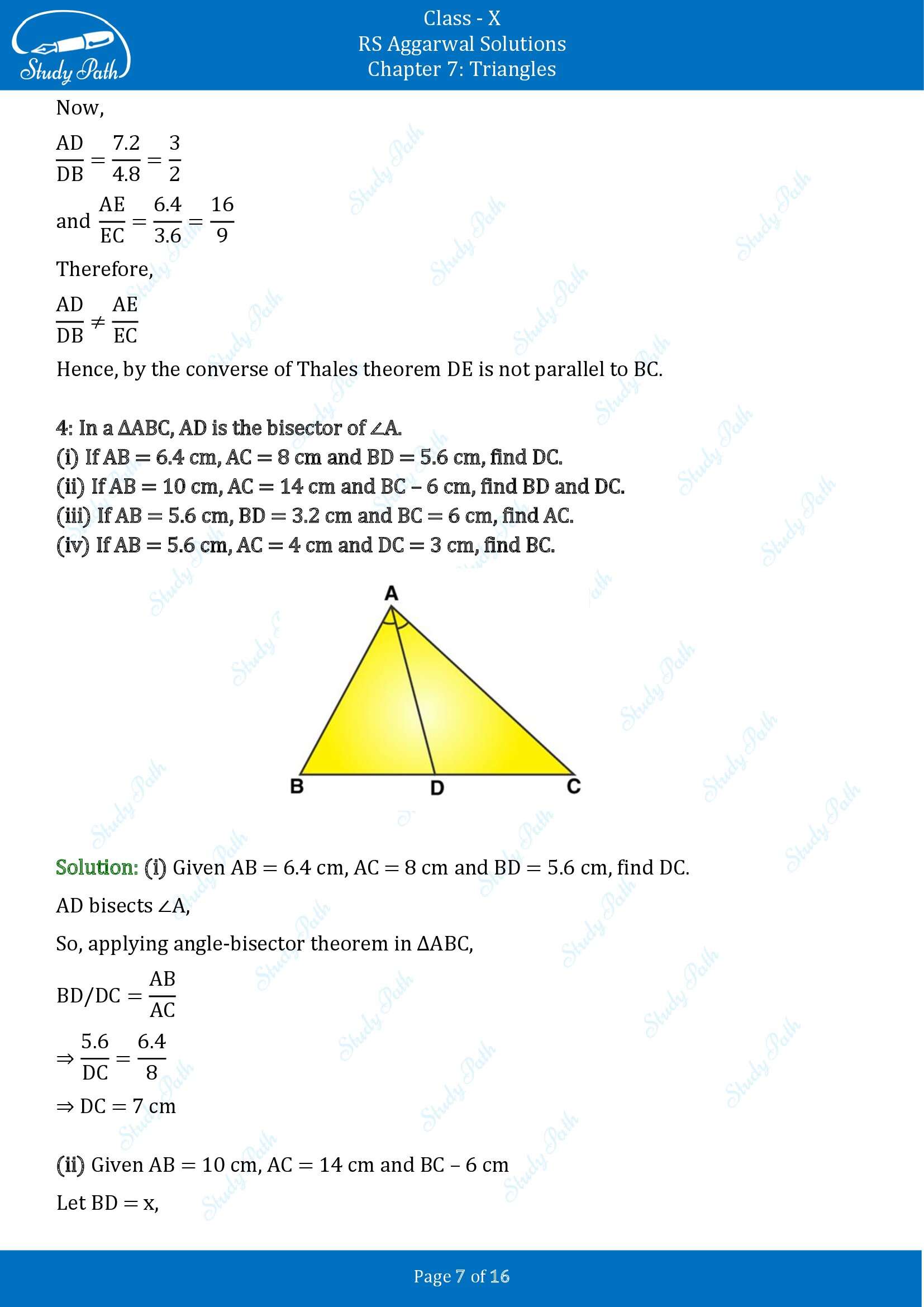 RS Aggarwal Solutions for Class 10 Chapter 7 Triangles Exercise 7A 00007