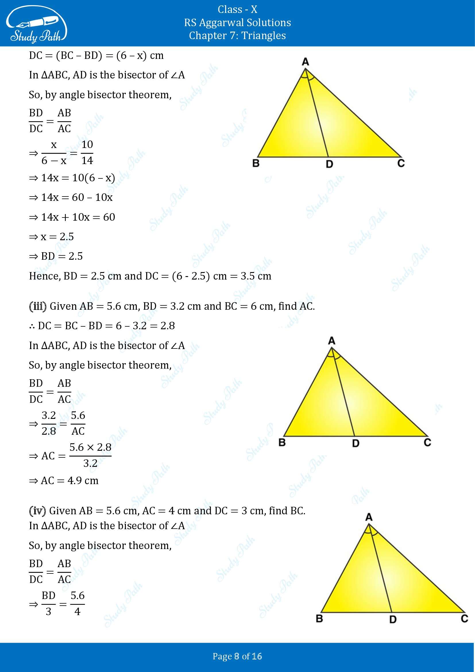 RS Aggarwal Solutions for Class 10 Chapter 7 Triangles Exercise 7A 00008