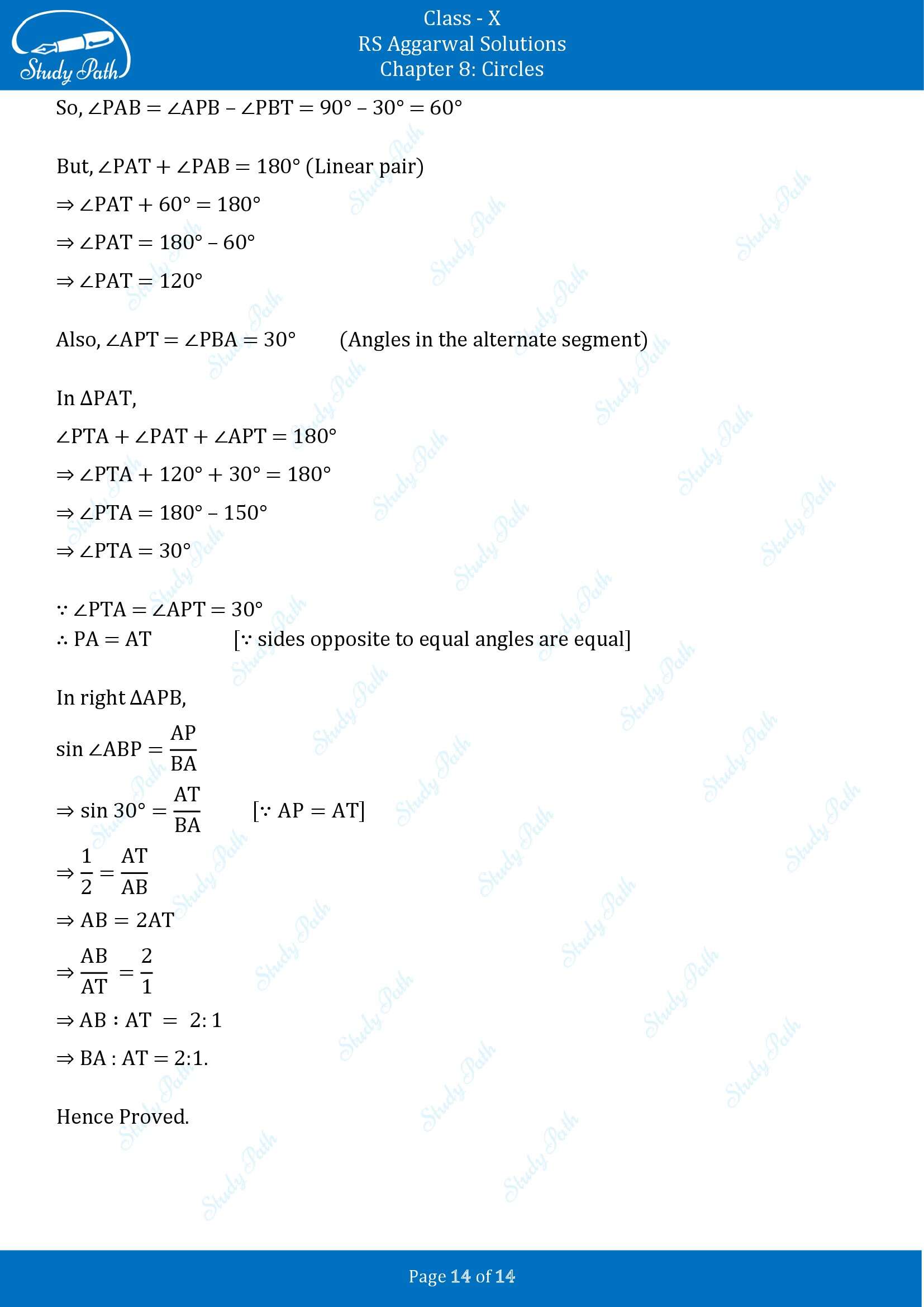 RS Aggarwal Solutions for Class 10 Chapter 8 Circles Exercise 8A 00014