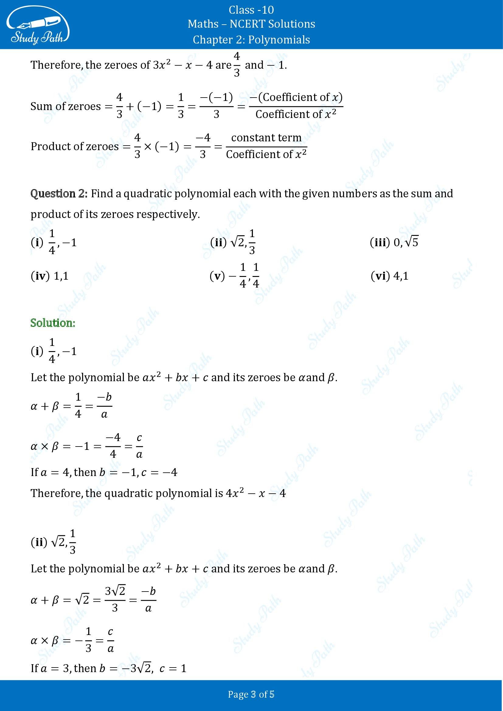 NCERT Solutions for Class 10 Maths Chapter 2 Polynomials Exercise 2.2 00003