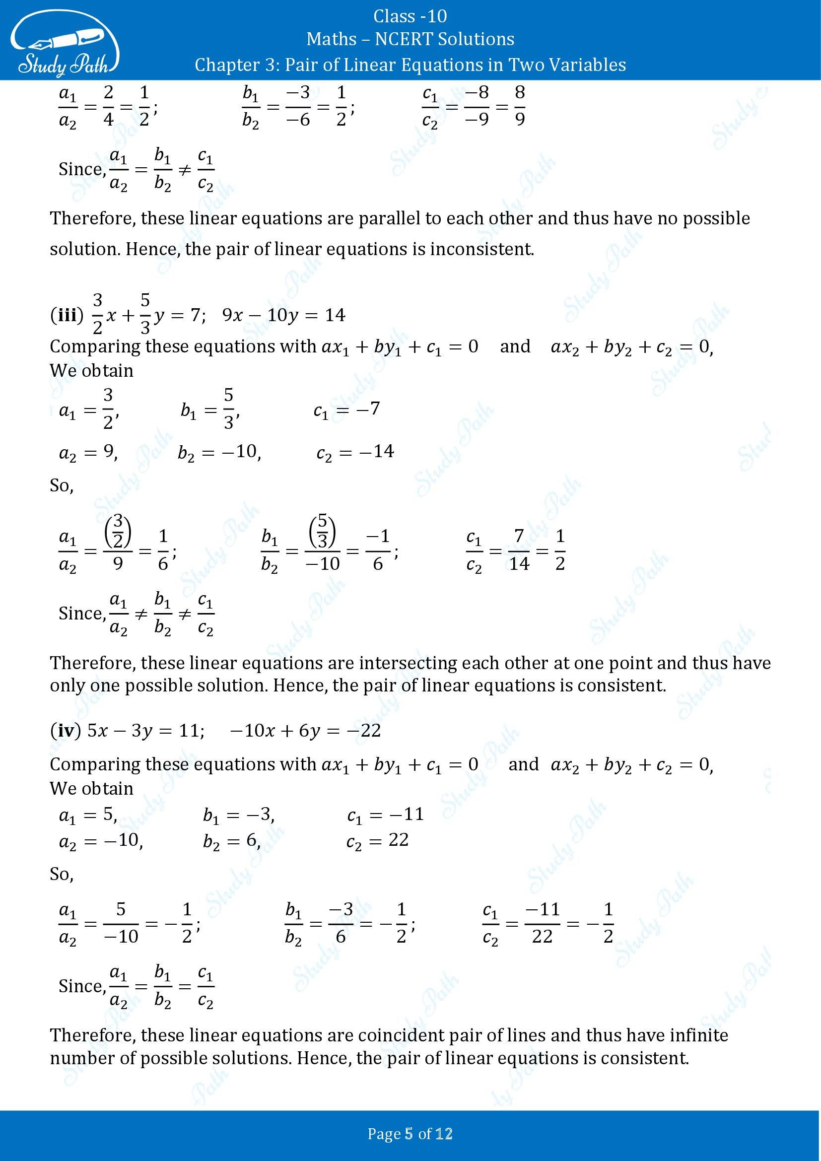 NCERT Solutions for Class 10 Maths Chapter 3 Pair of Linear Equations in Two Variables Exercise 3.1 00005