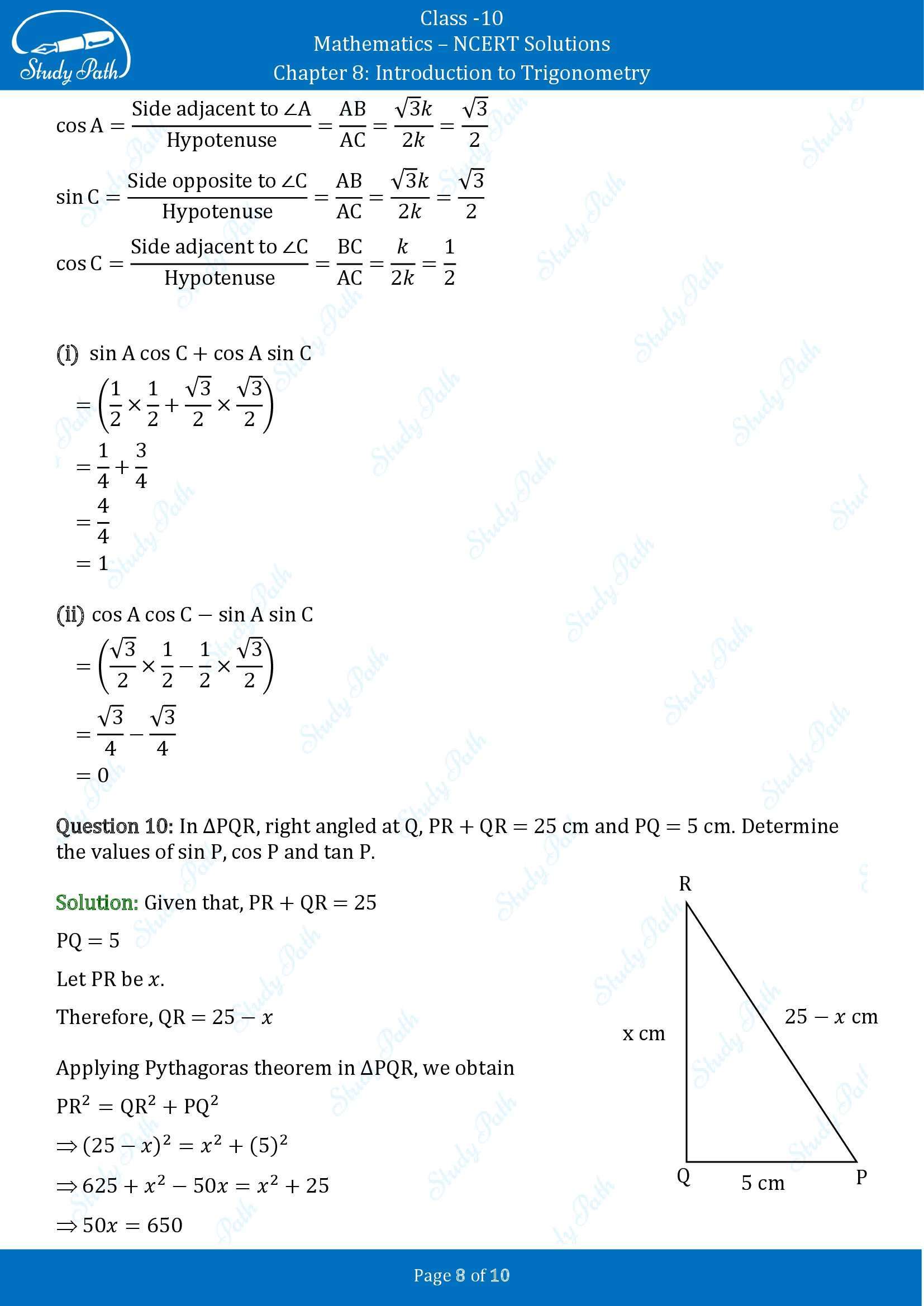 NCERT Solutions for Class 10 Maths Chapter 8 Introduction to Trigonometry Exercise 8.1 00008