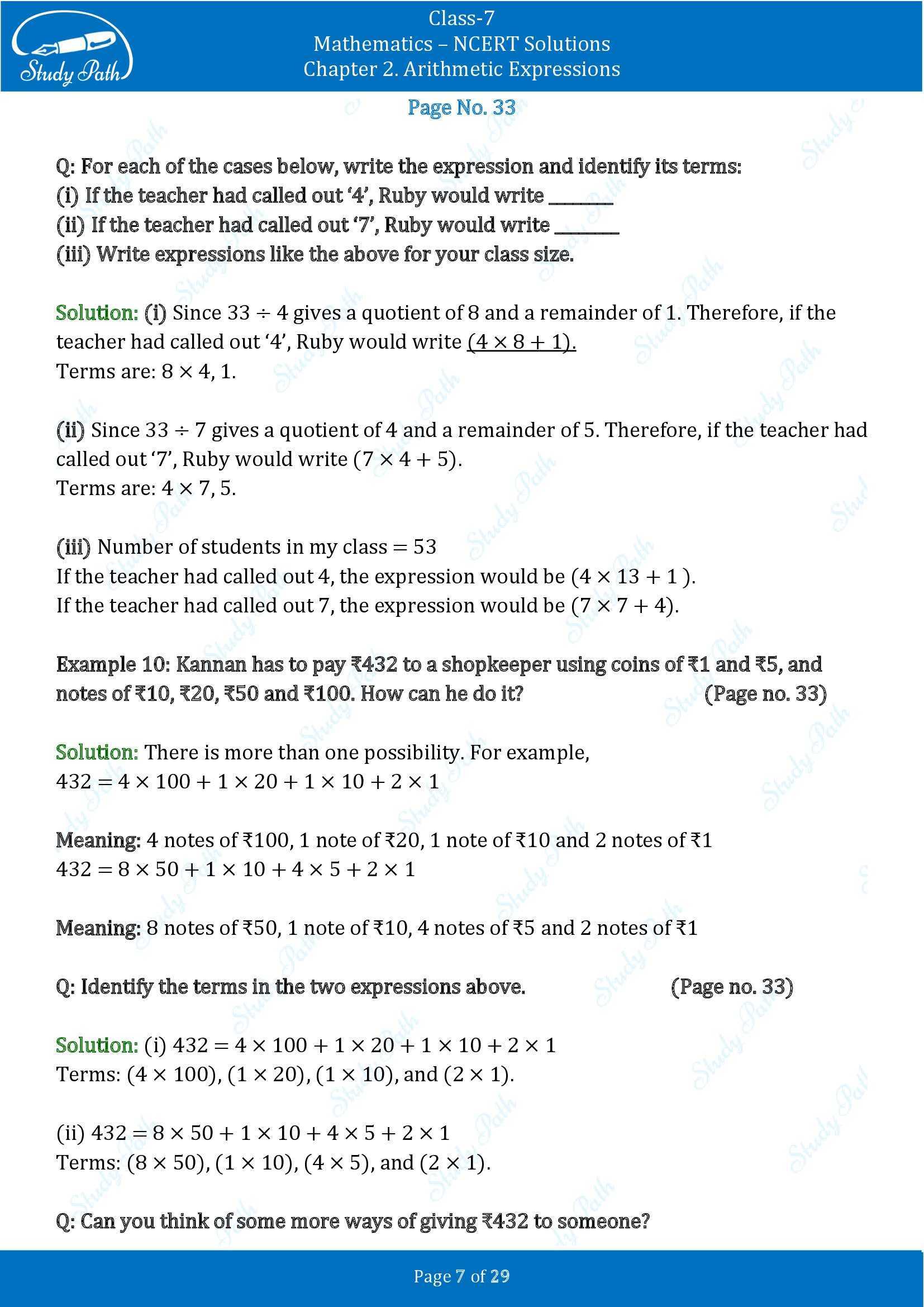 NCERT Solutions for Class 7 Maths Ganit Prakash Part 1 Chapter 2 Arithmetic