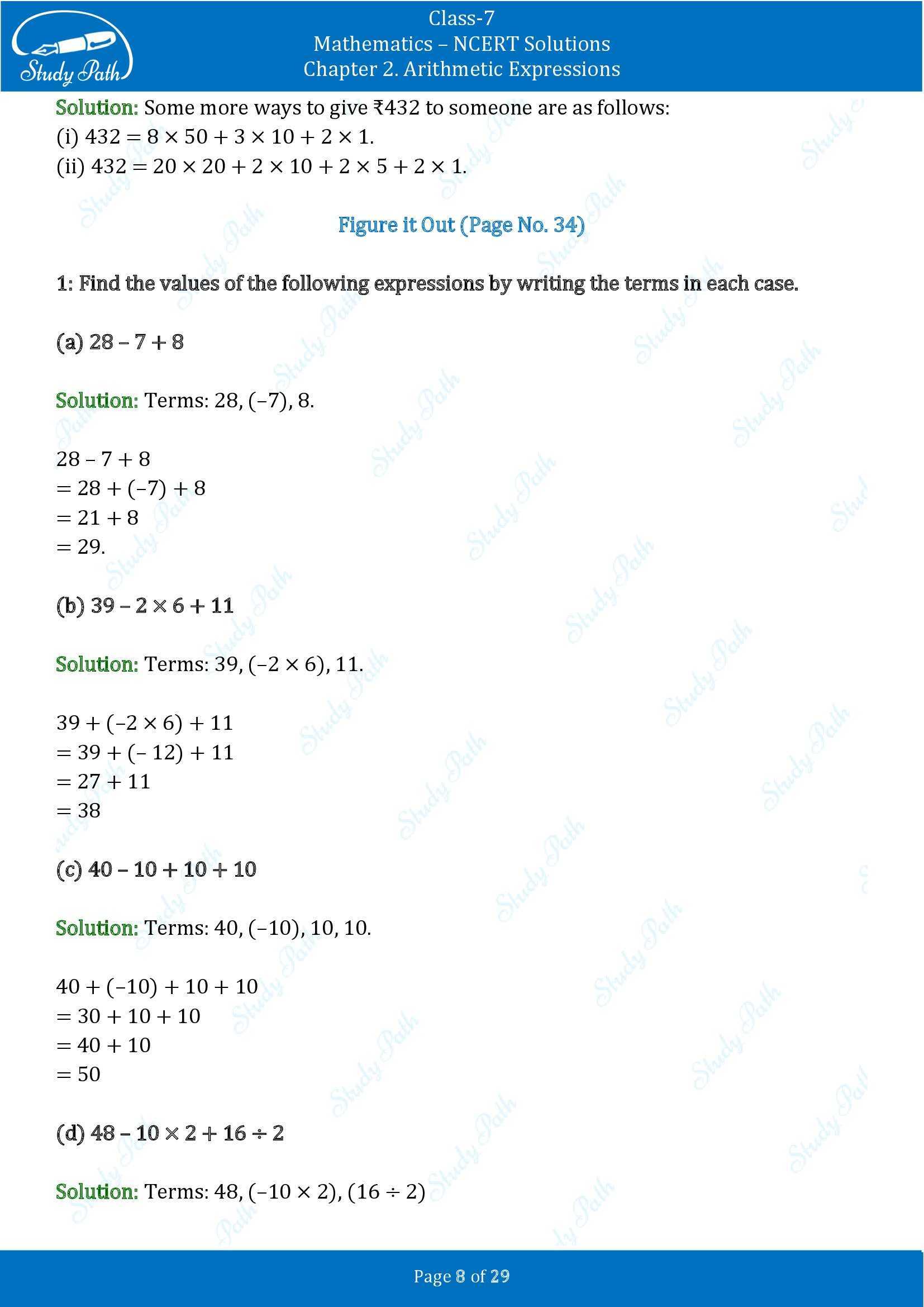NCERT Solutions for Class 7 Maths Ganit Prakash Part 1 Chapter 2 Arithmetic