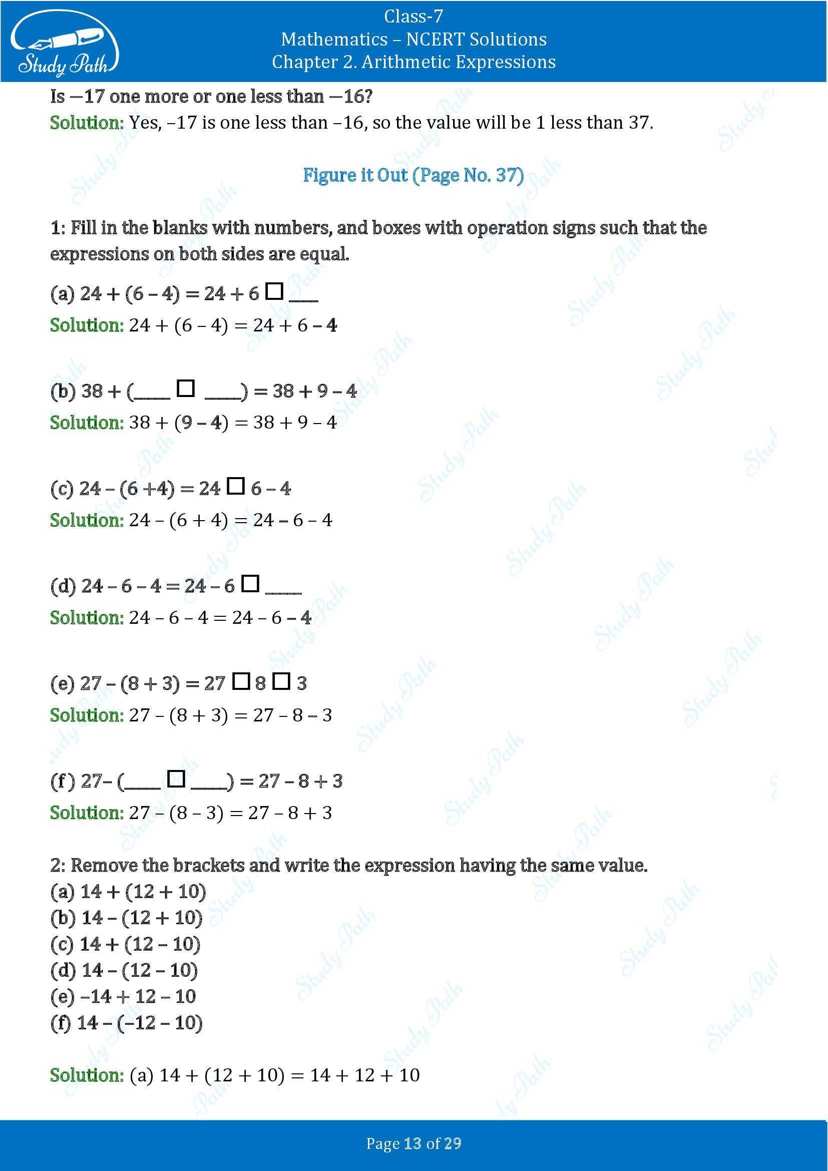 NCERT Solutions for Class 7 Maths Ganit Prakash Part 1 Chapter 2 Arithmetic
