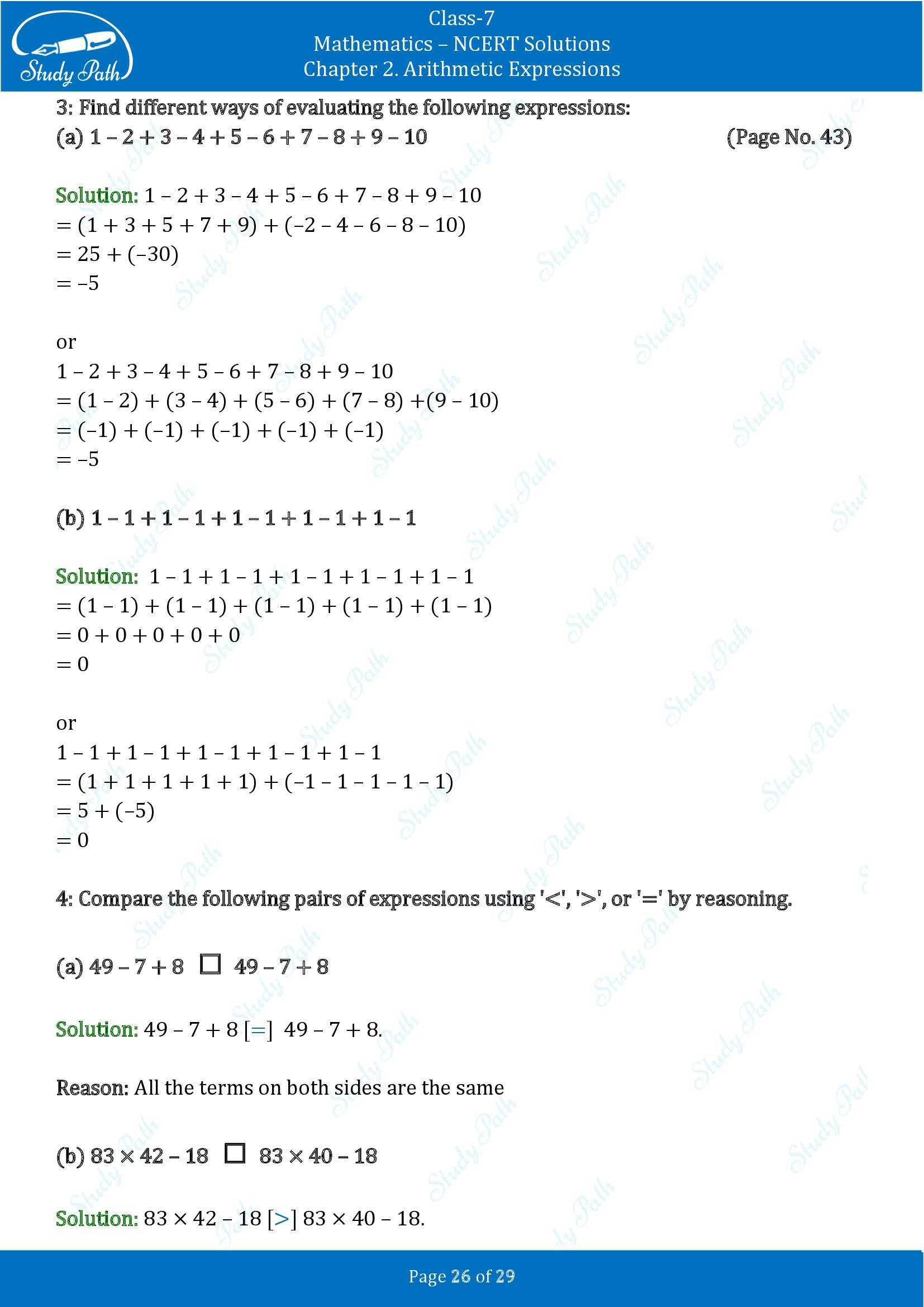 NCERT Solutions for Class 7 Maths Ganit Prakash Part 1 Chapter 2 Arithmetic