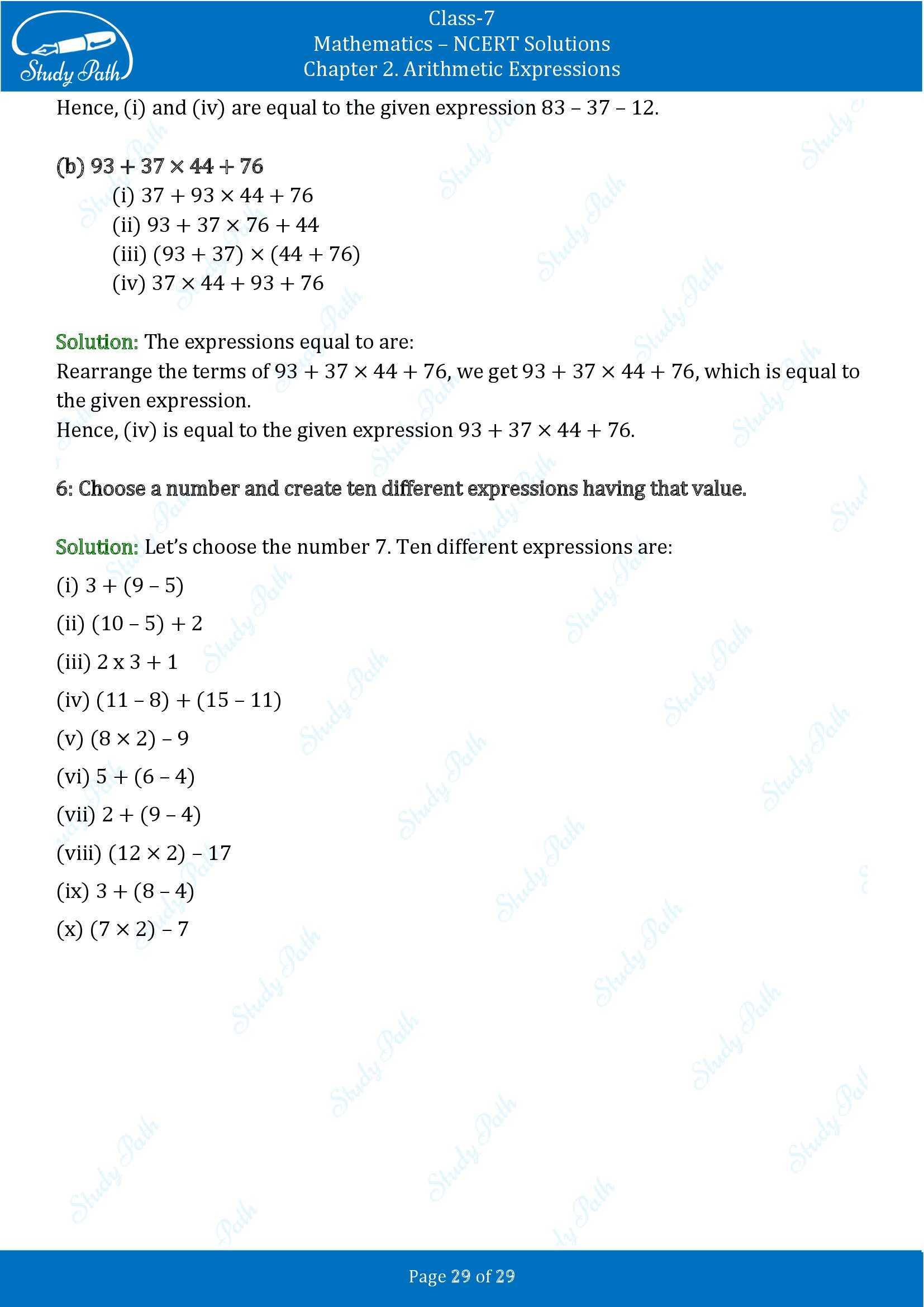 NCERT Solutions for Class 7 Maths Ganit Prakash Part 1 Chapter 2 Arithmetic