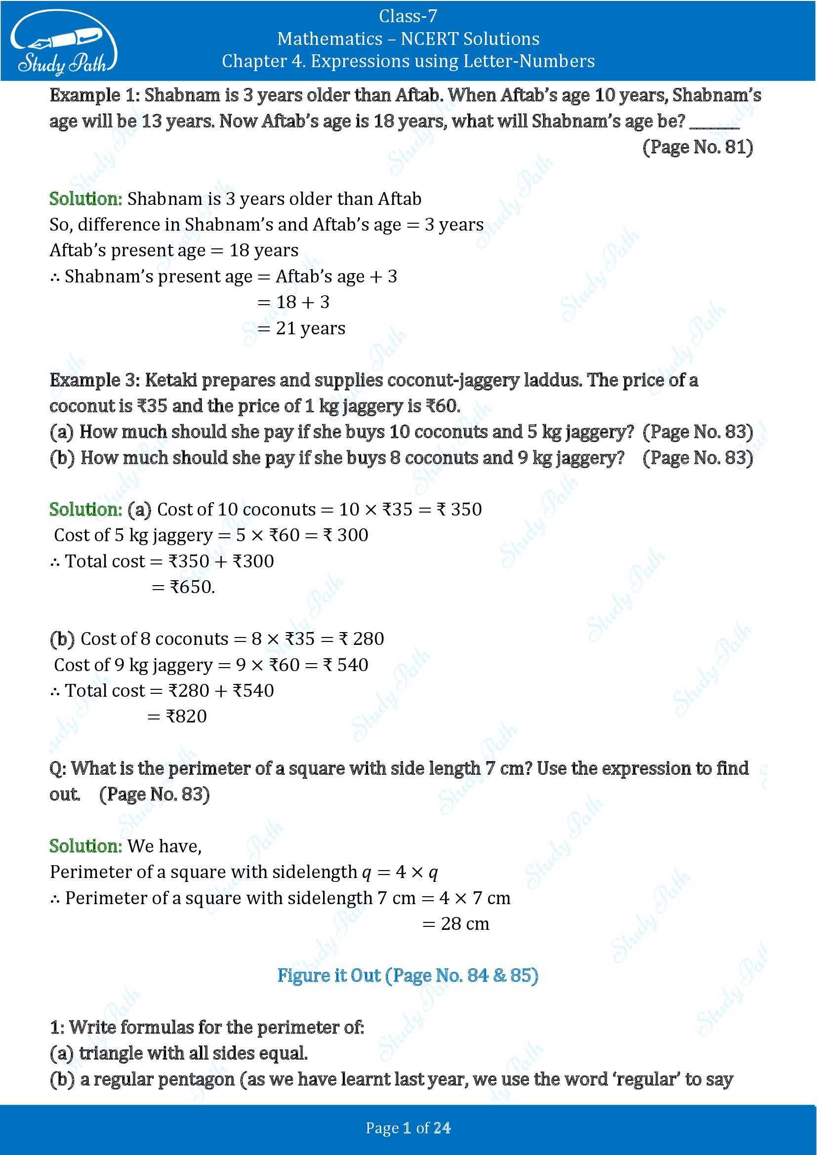 NCERT Solutions for Class 7 Maths Ganit Prakash Part 1 Chapter 4 Expressions using Letter Numbers 00001